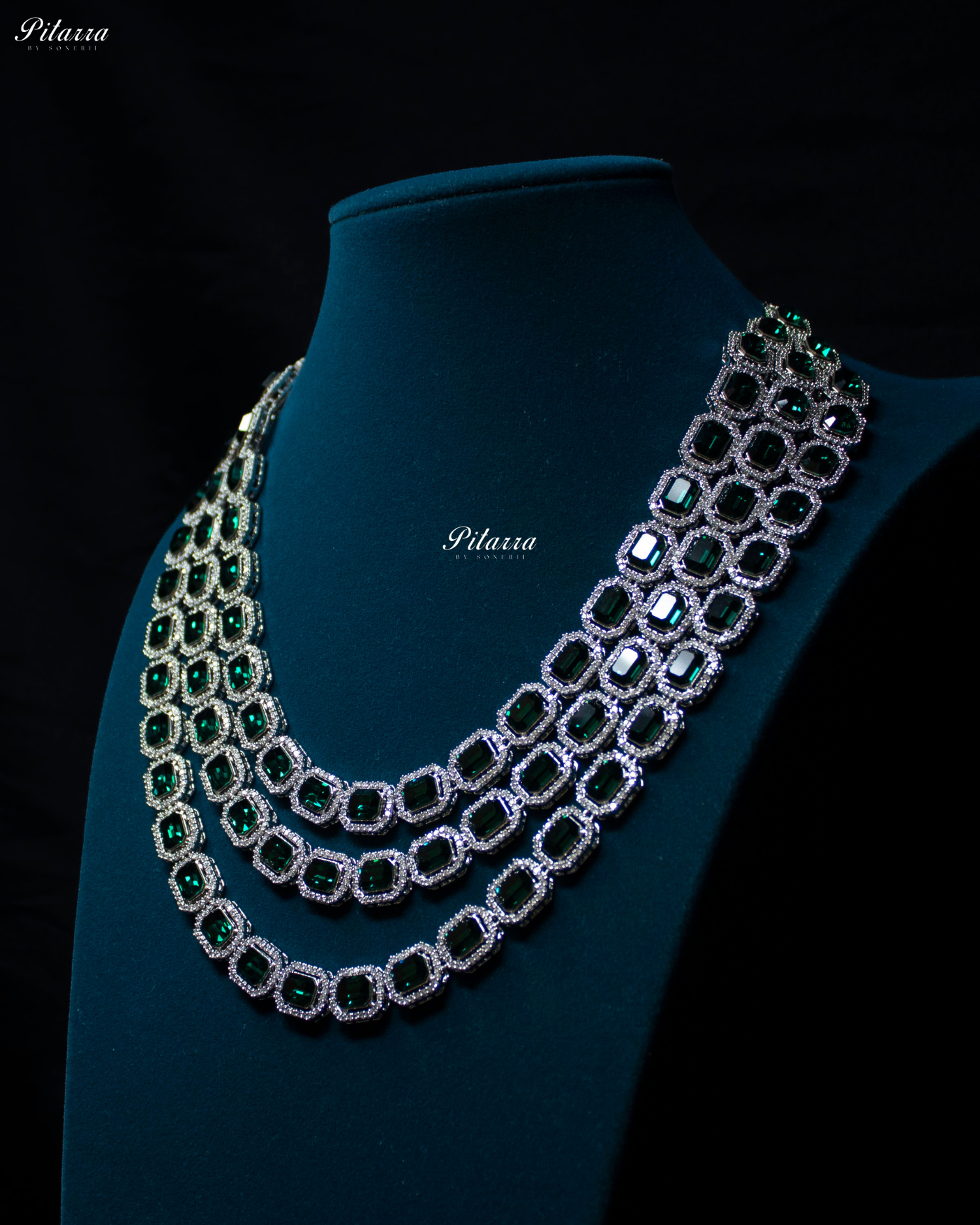 Multi Layer Emerald Rectangle Crystal Necklace Set