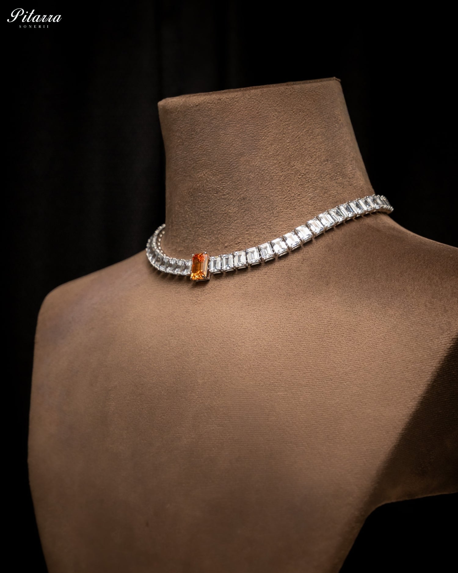 Champagne Baguette Diamond Tennis Choker Set