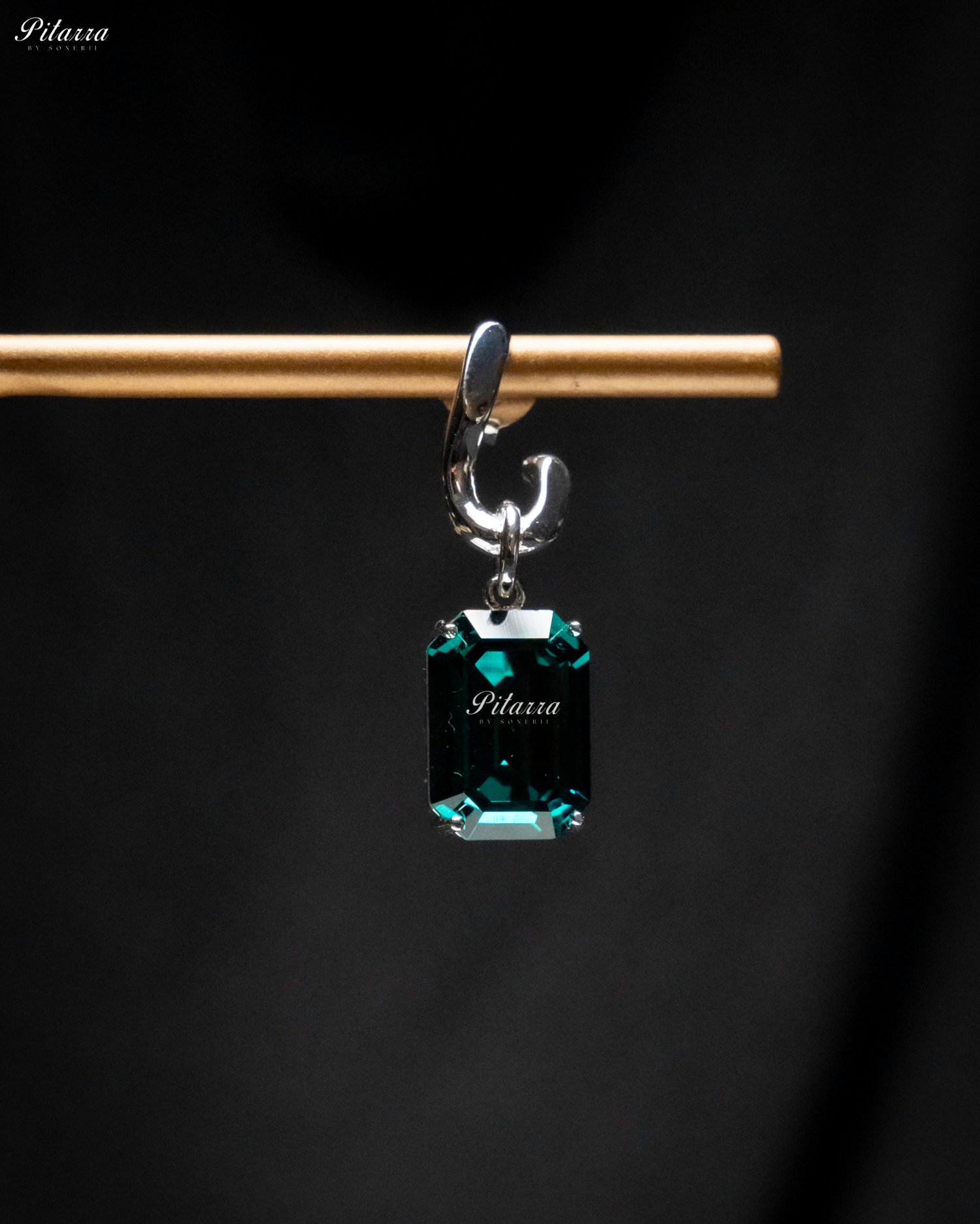 Emerald Stone Rectangular Zircon Silver Crystal Earrings