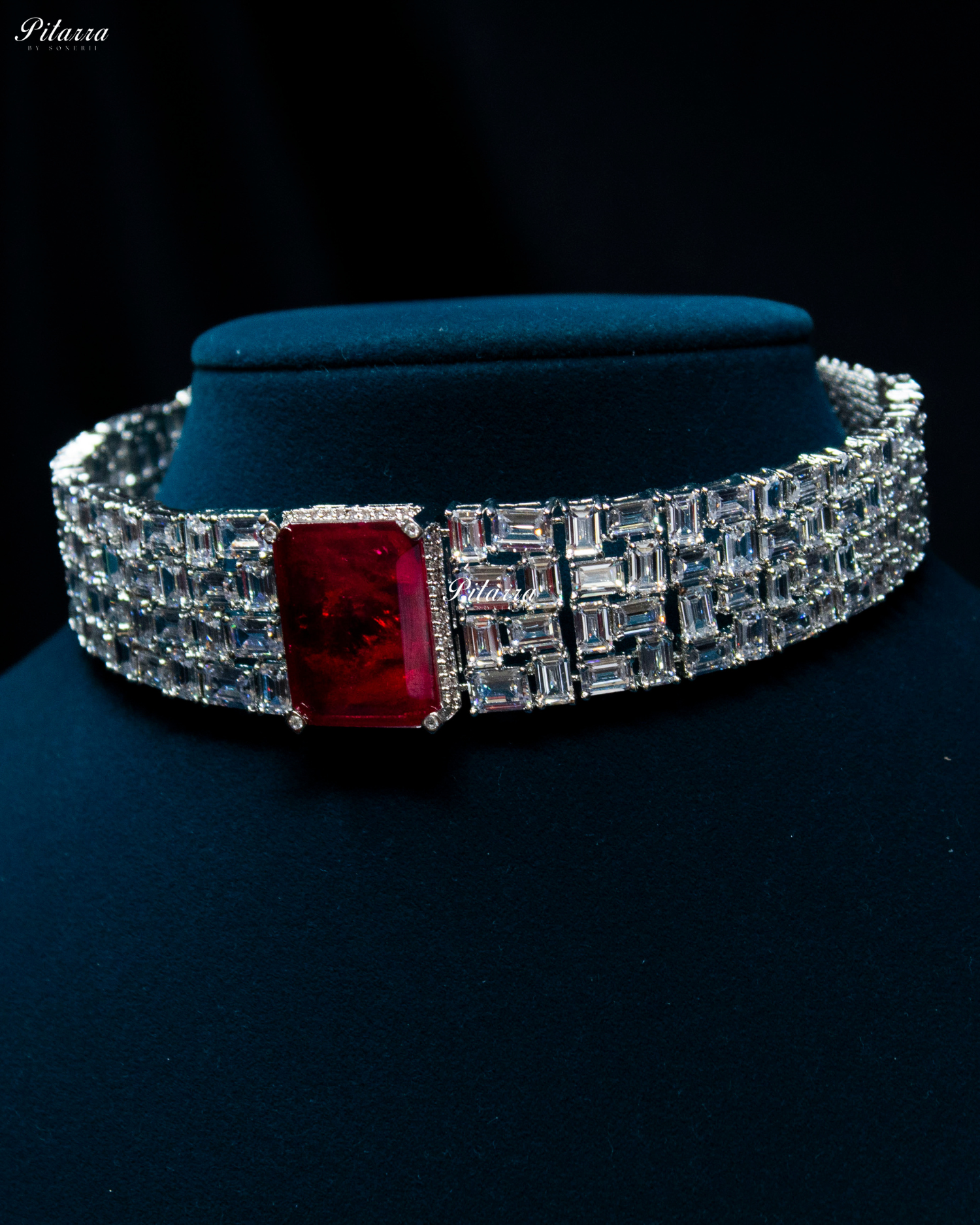 Ruby Red Stones Crystal Choker Set