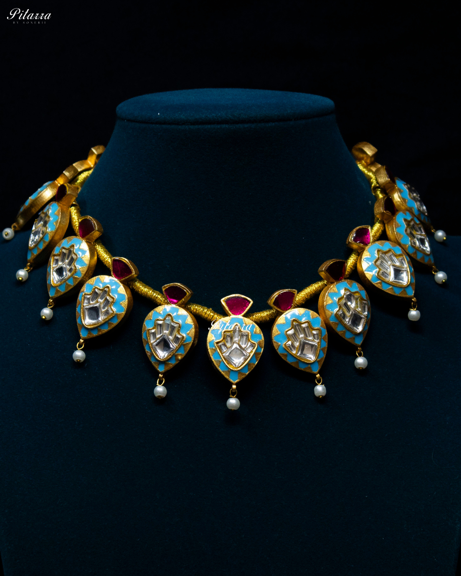 Turquoise Drop Exclusive Meena Kundan Necklace set