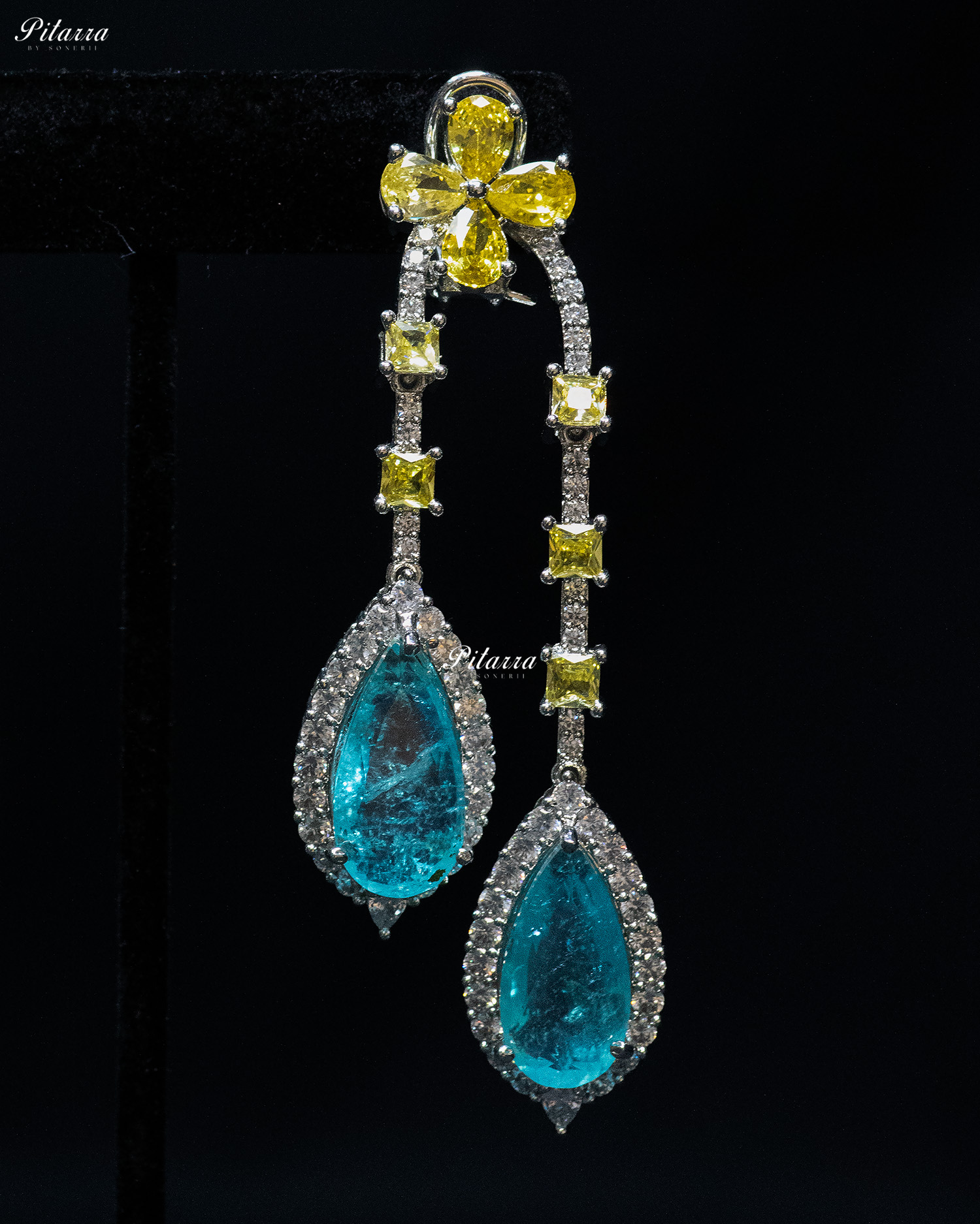 Pitarra Turquoise and Yellow Gold Finish Dangler Earrings
