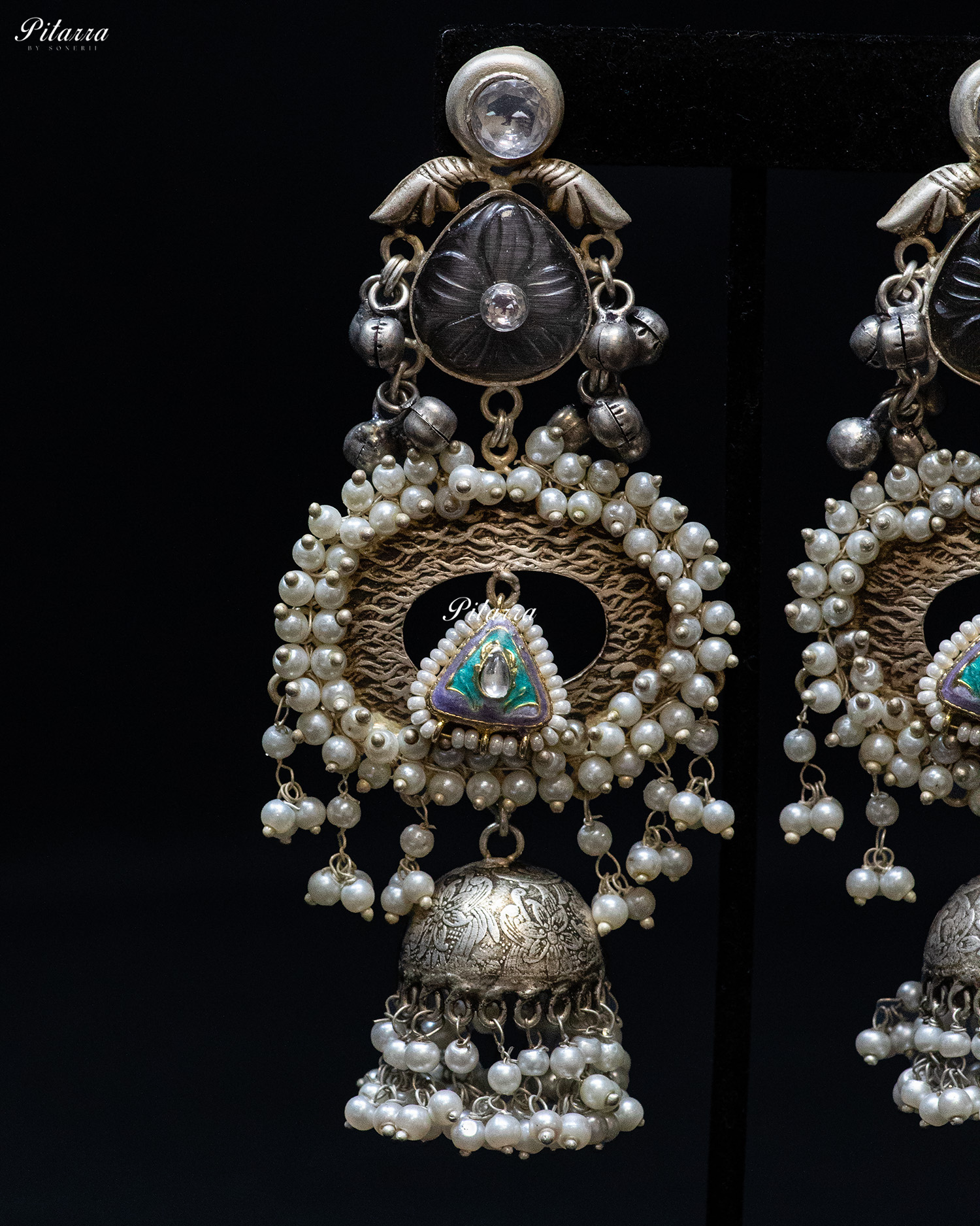 Jhumka Drops Pearl Silver Look Alike Dangle Earrings