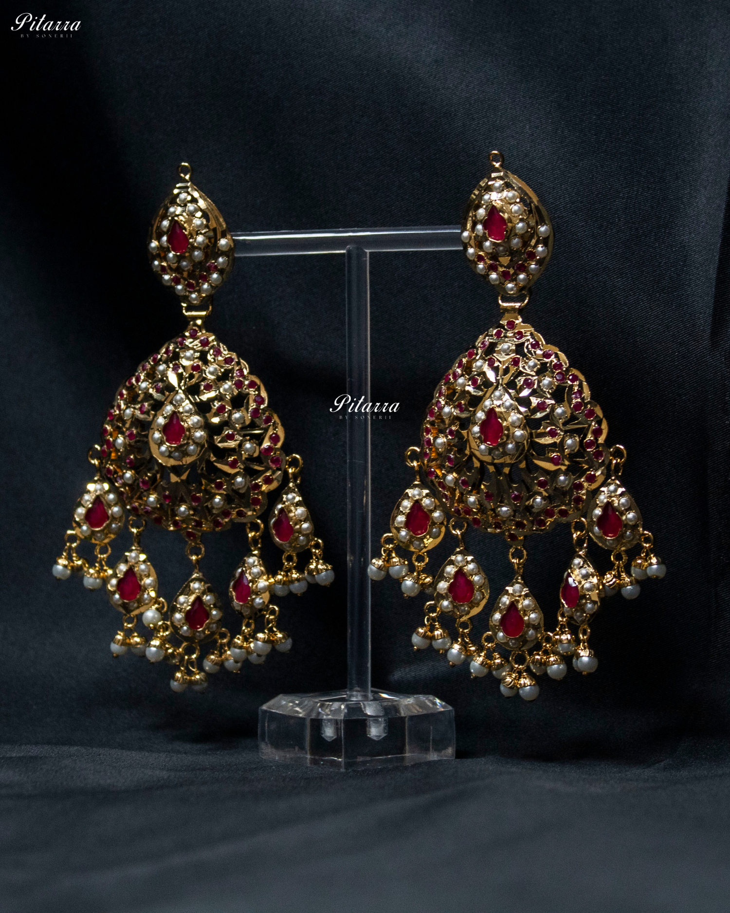 Red Studed Stone Handcrafted Chandbali Earrings