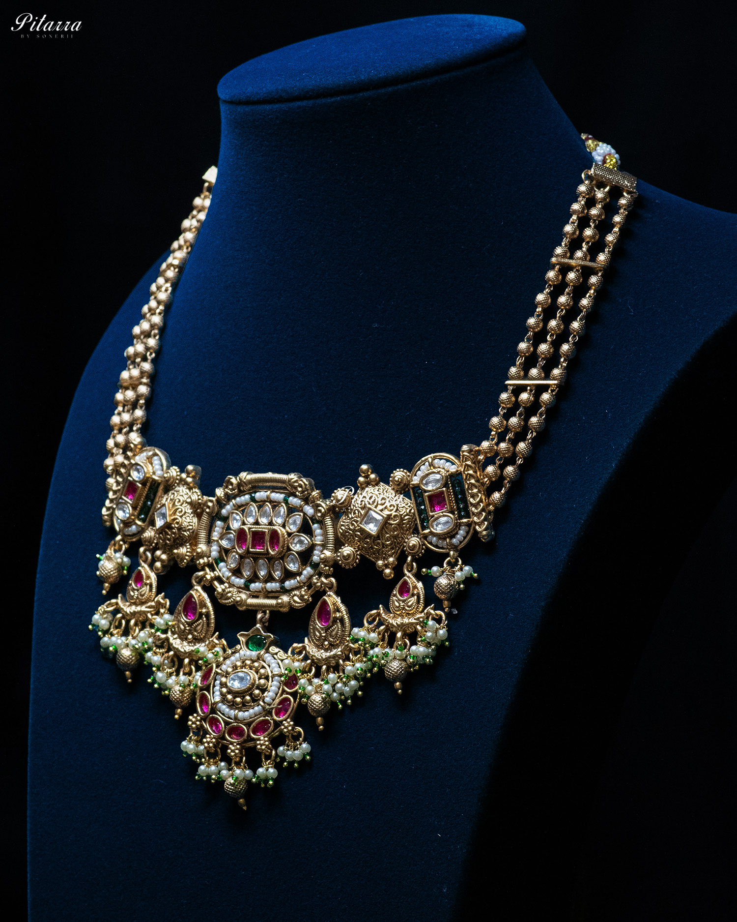 Two Tone Gold Finish Two Layer Kundan Necklace Set