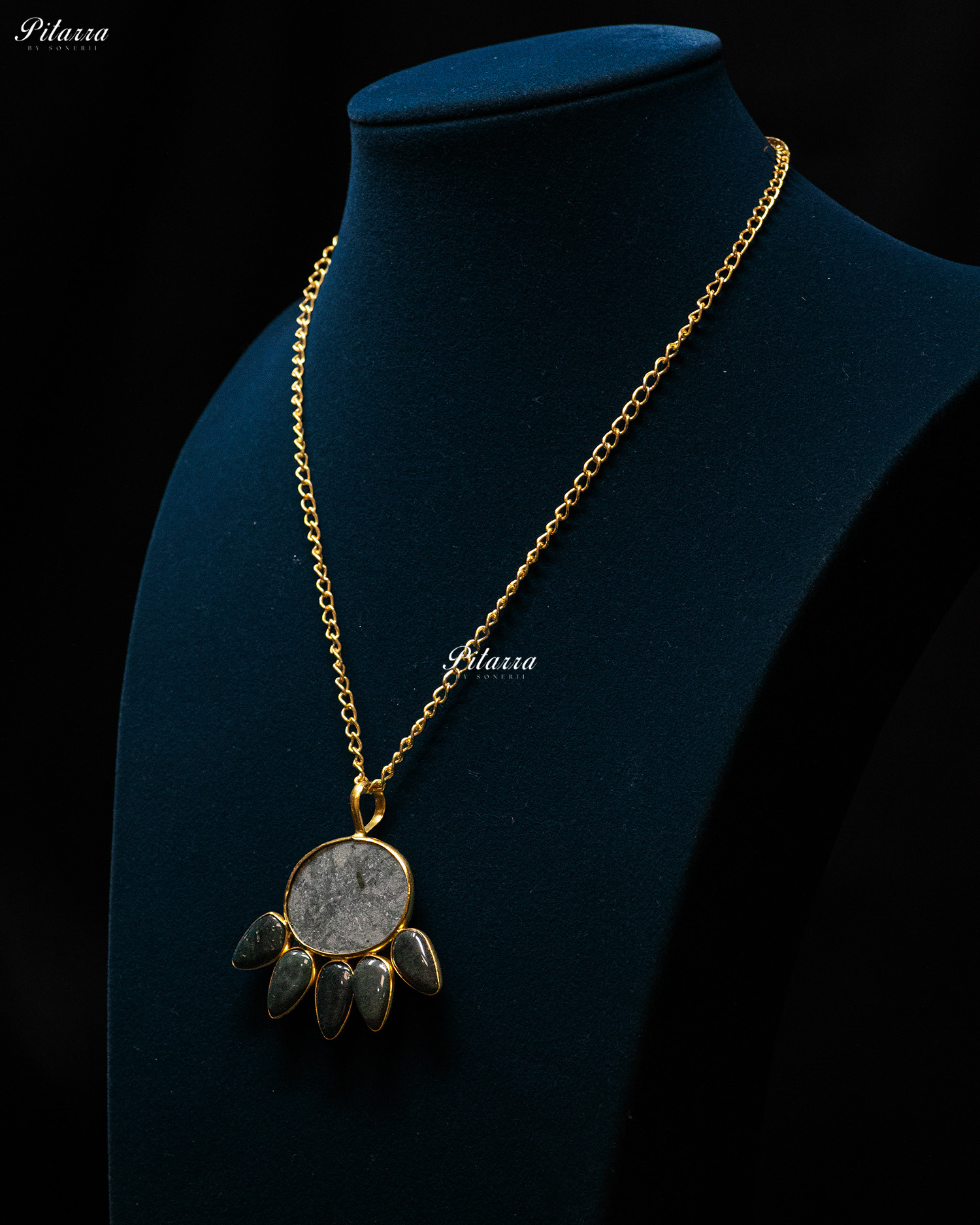 Grey Raw Stone Dark Drops Pendant Necklace