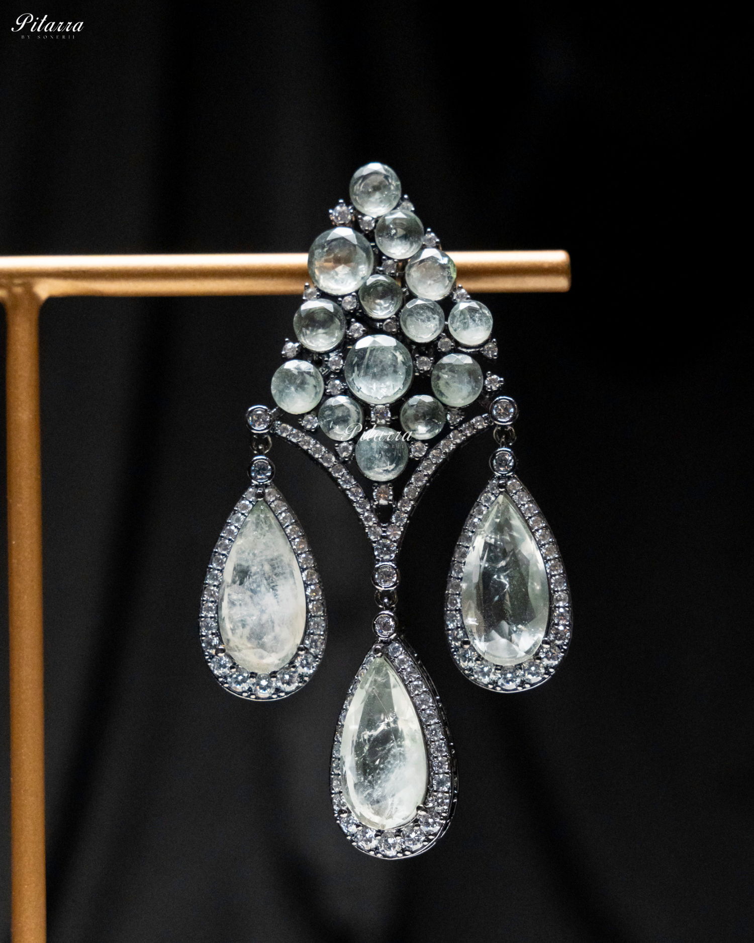 White Stone Three Teardrop CZ Doublet Dangler Earrings