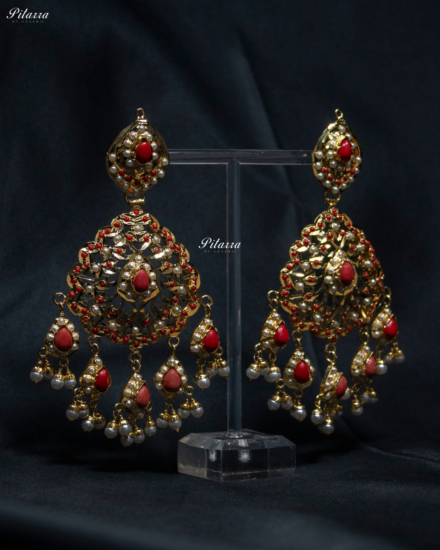 Red Studed Handcrafted Chandbali Earrings