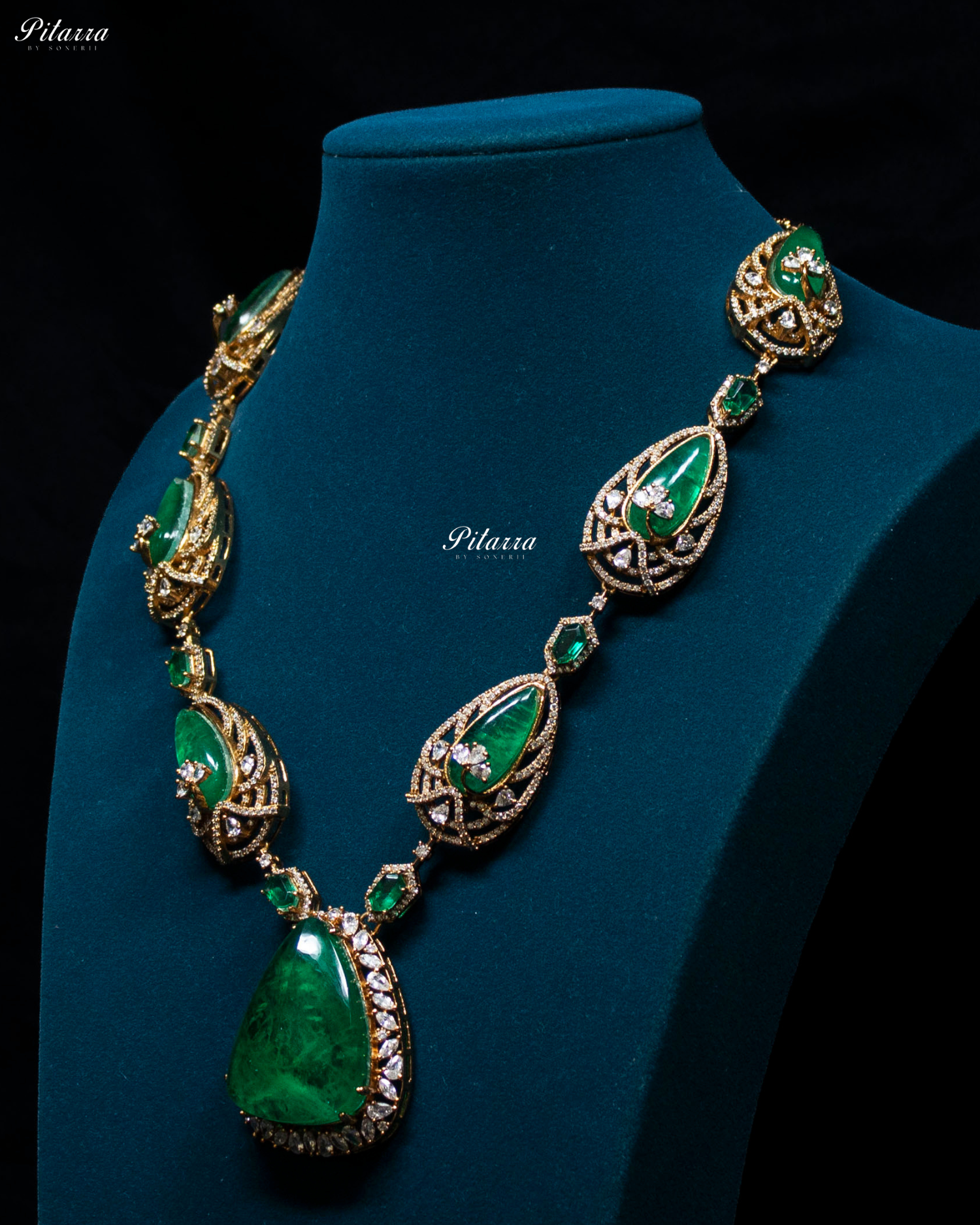 Emerald Doublet Stone with CZ Necklace Set