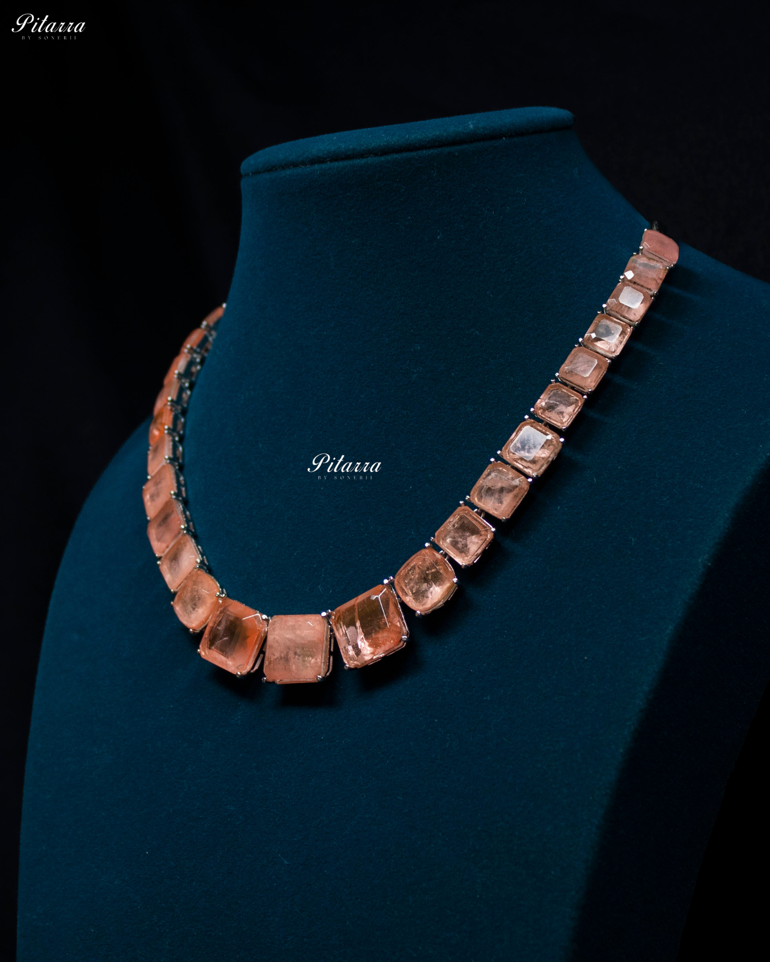 Peach Square Cubic Zirconia Necklace Set