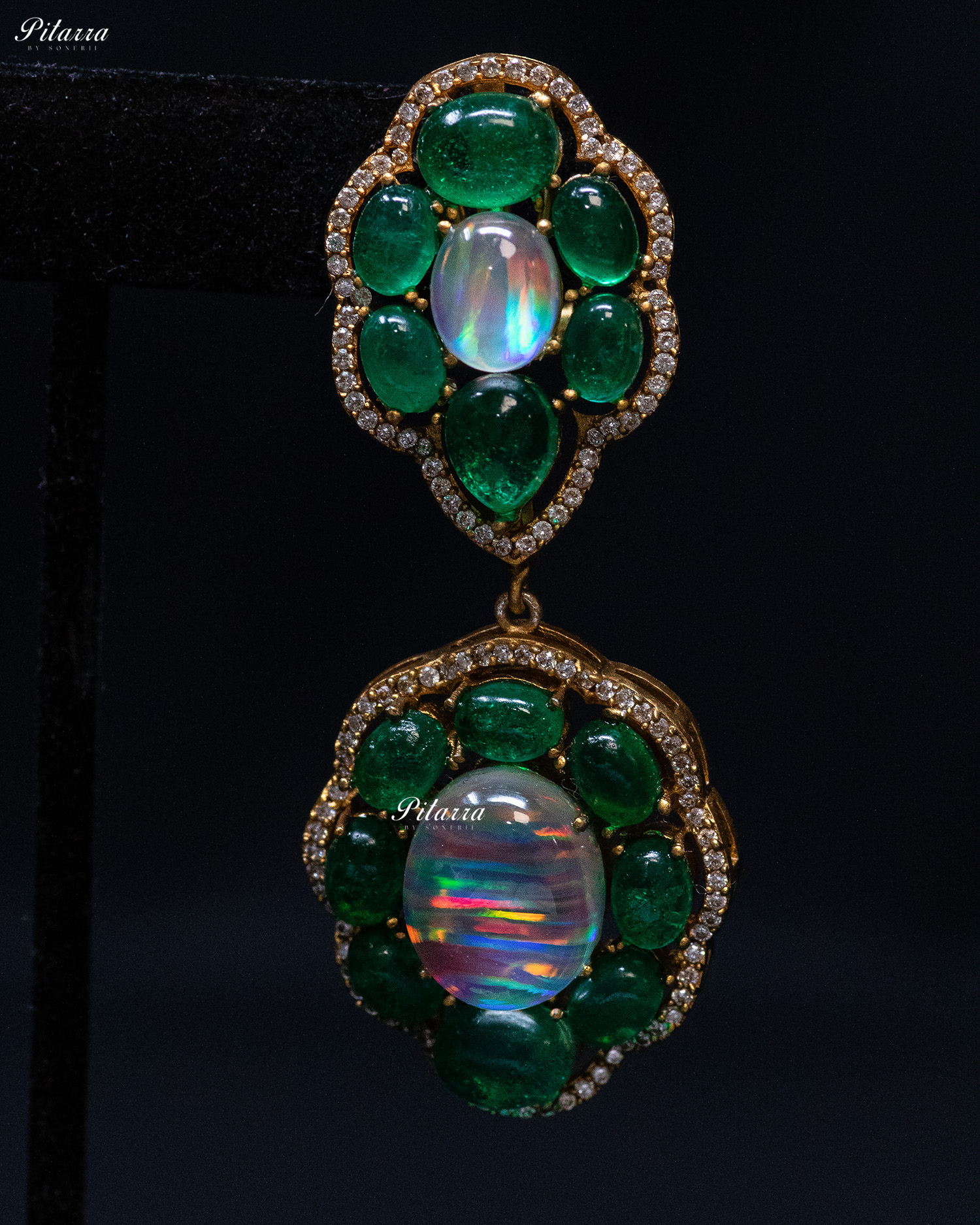 Emerald Opal Gold Finish Crystal Drop Earrings