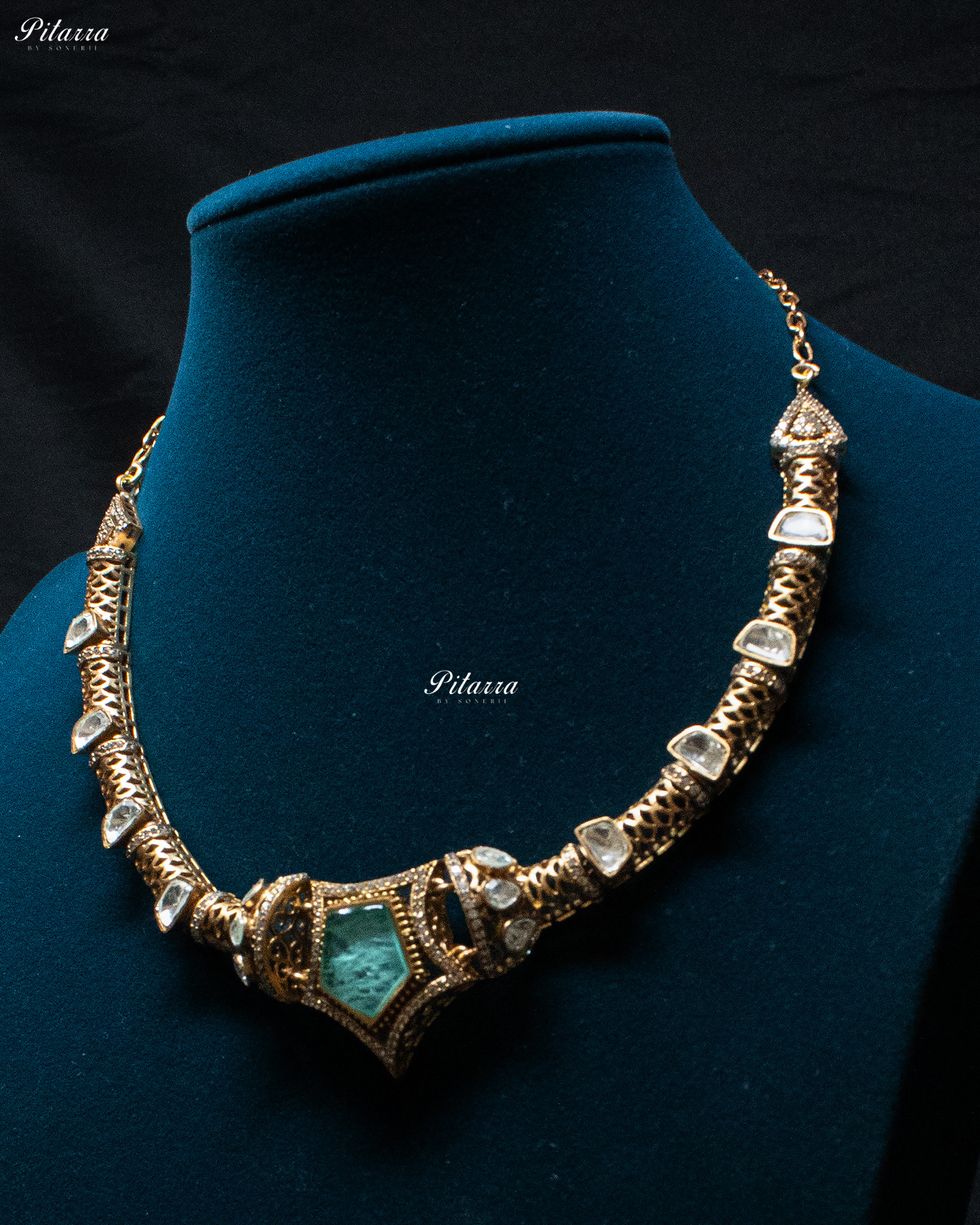 Mint Green Stone Halsi Polki Kundan Necklace Set