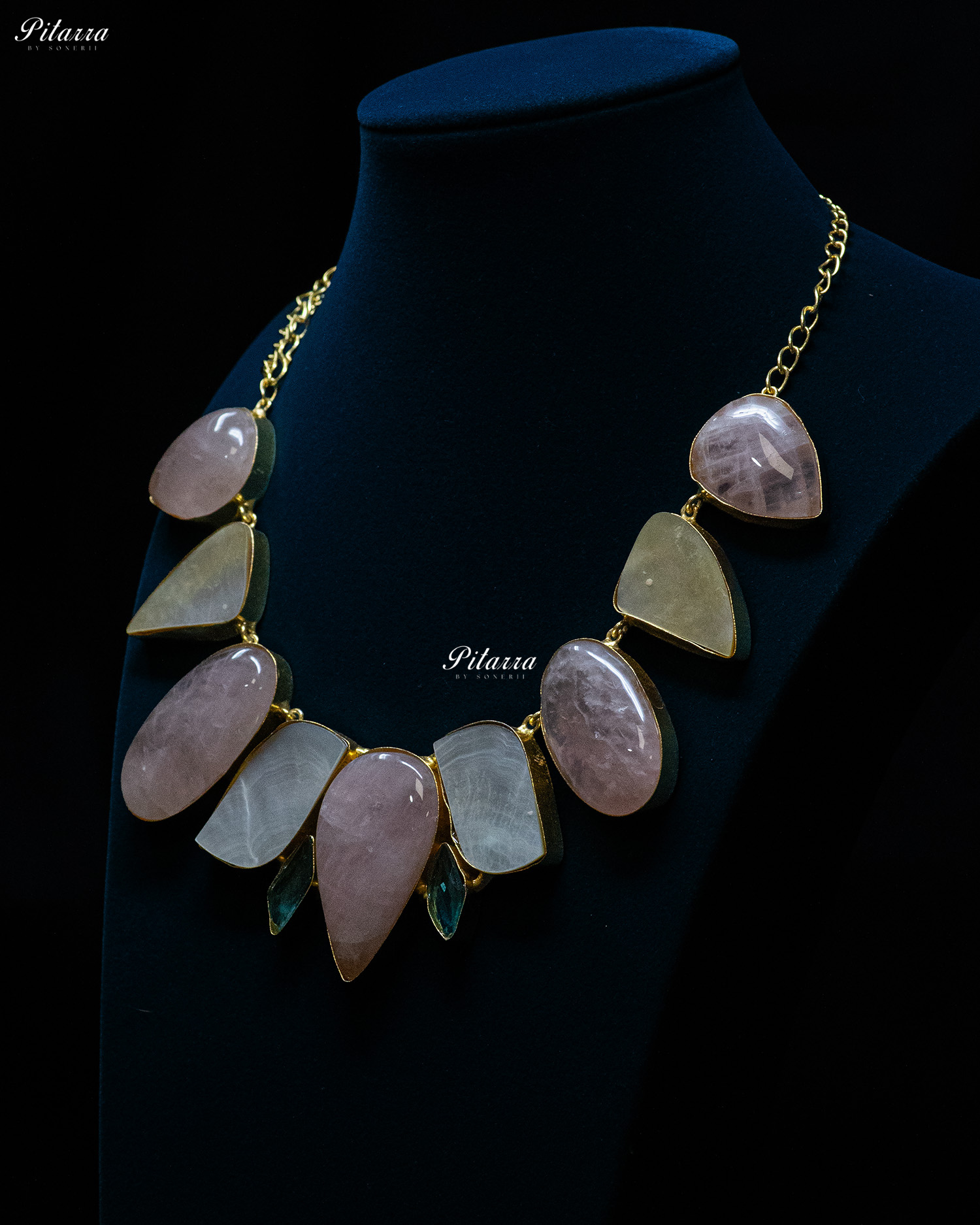 Peach Drop Multi Sculptural Stone Statement Necklace Set