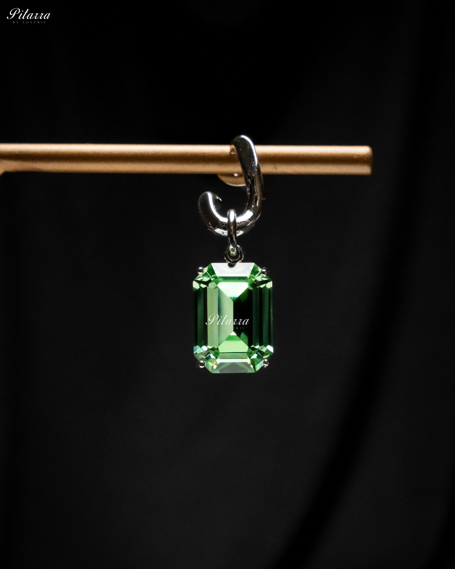 Peridot Stone Rectangular Zircon Silver Crystal Earrings