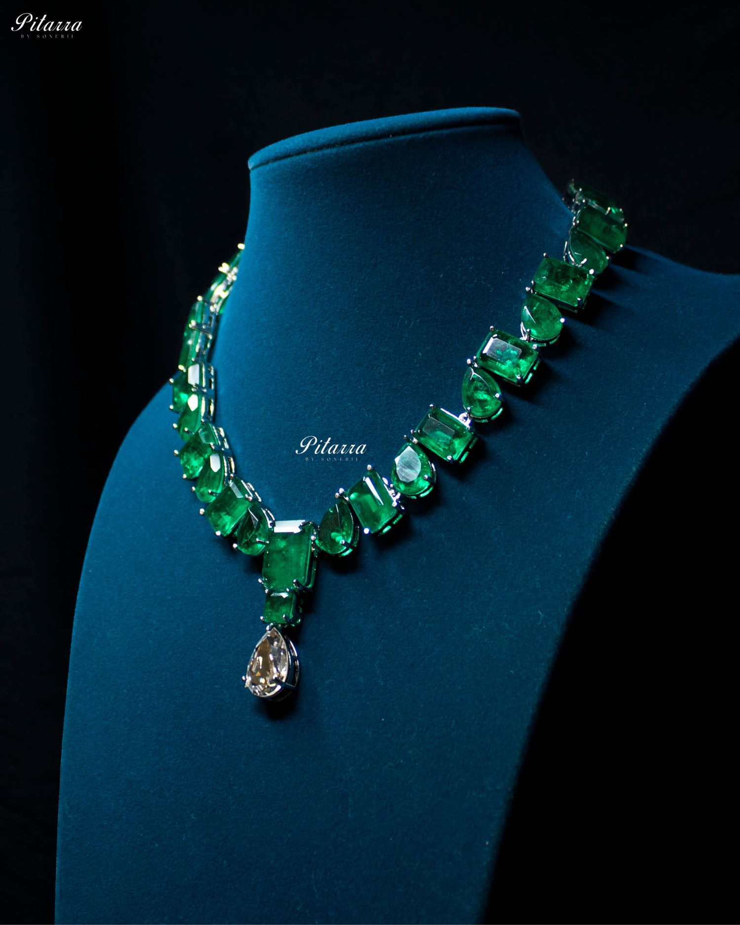 Emerald Square and Drop Crystal Necklace Set