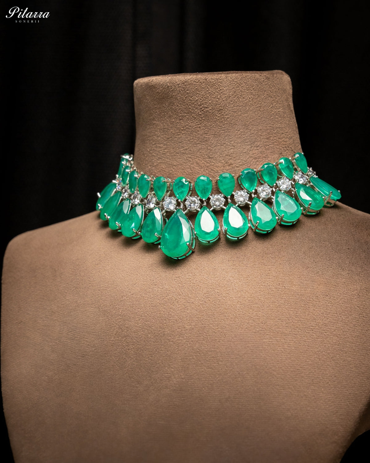 Mint Green Crystal Statement Choker Necklace Set