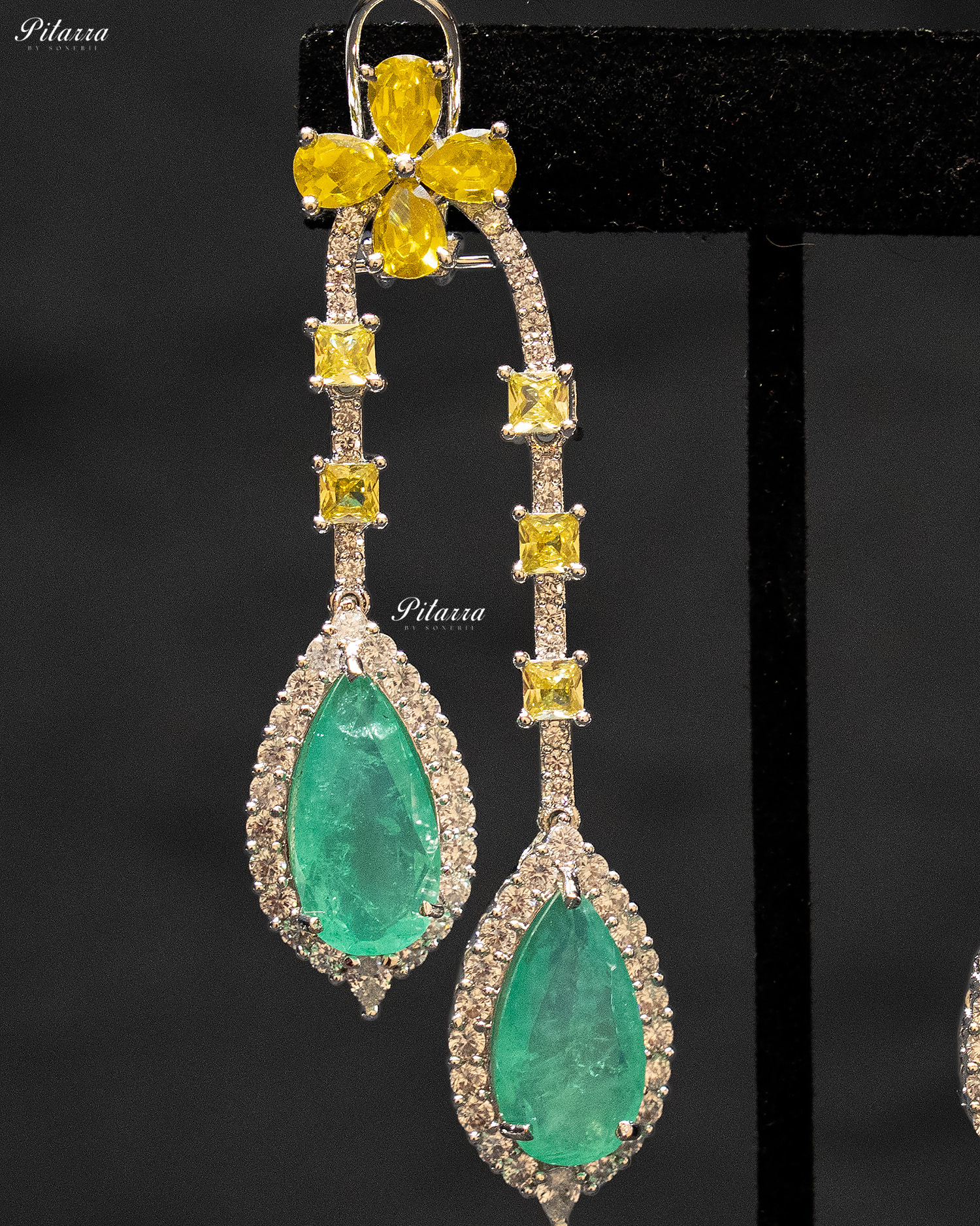 Pitarra Green and Yellow Gold Finish Dangler Earrings