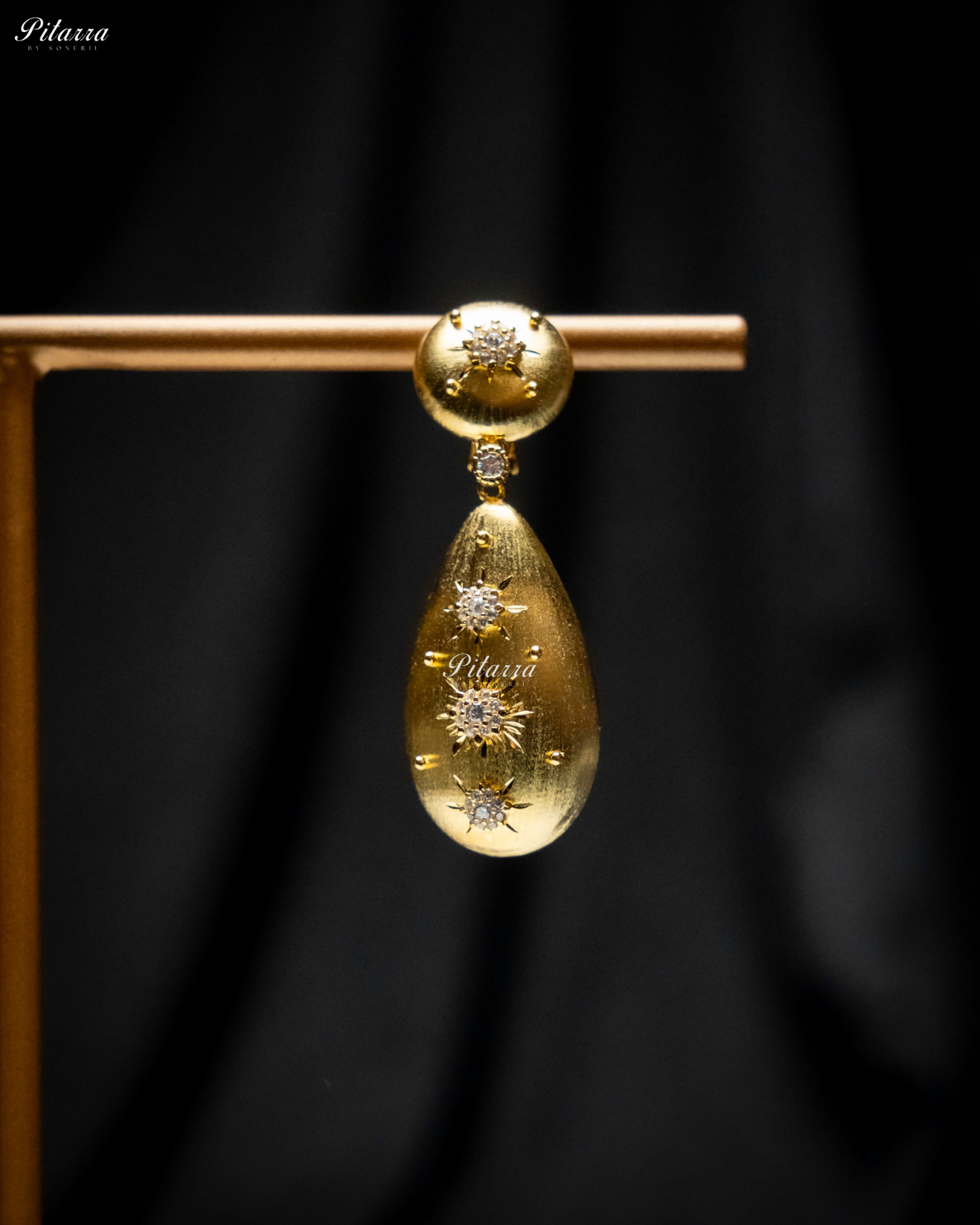 Star Motifs Textured Golden 92.5 Silver Dangler Earrings