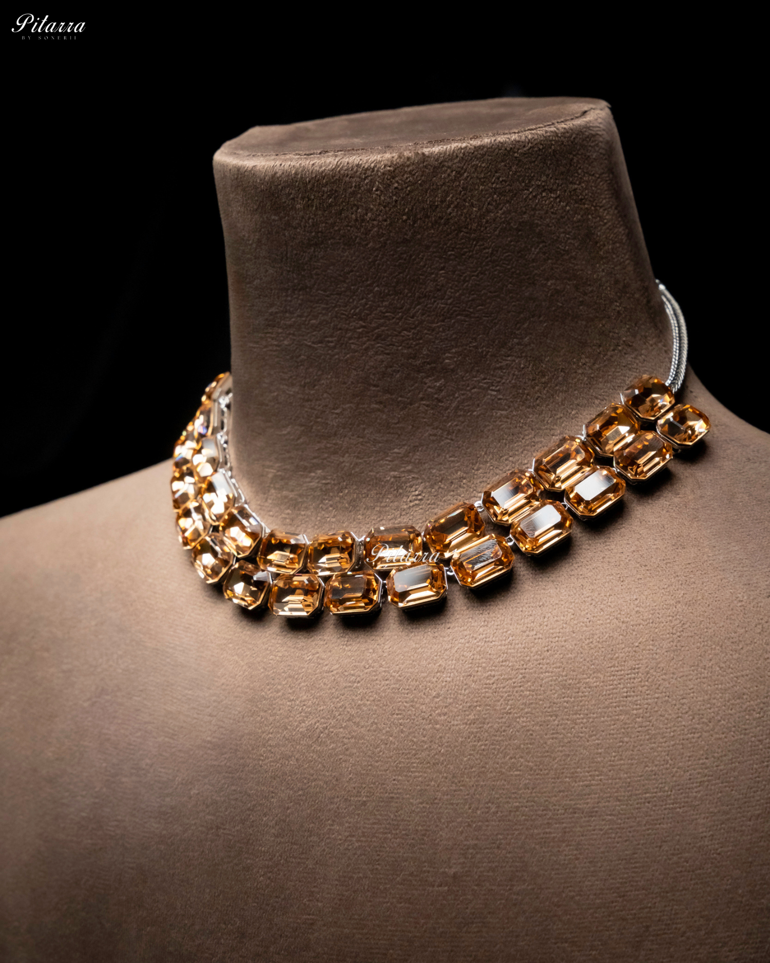 Octagon Cut Two Layer Yellow Oversized Crystal Necklace