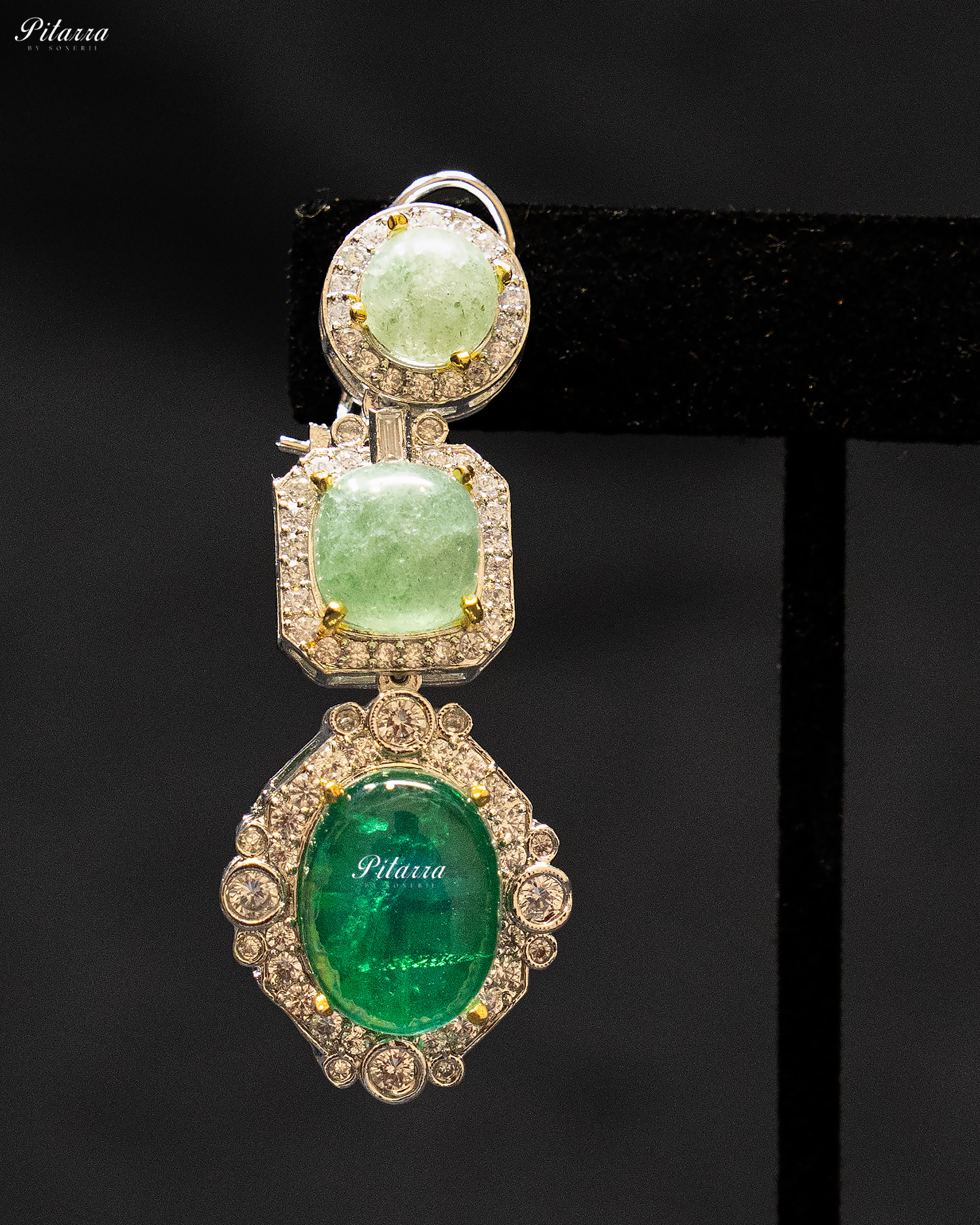 Green Stone Golden Cubic Zirconia Drop Earrings