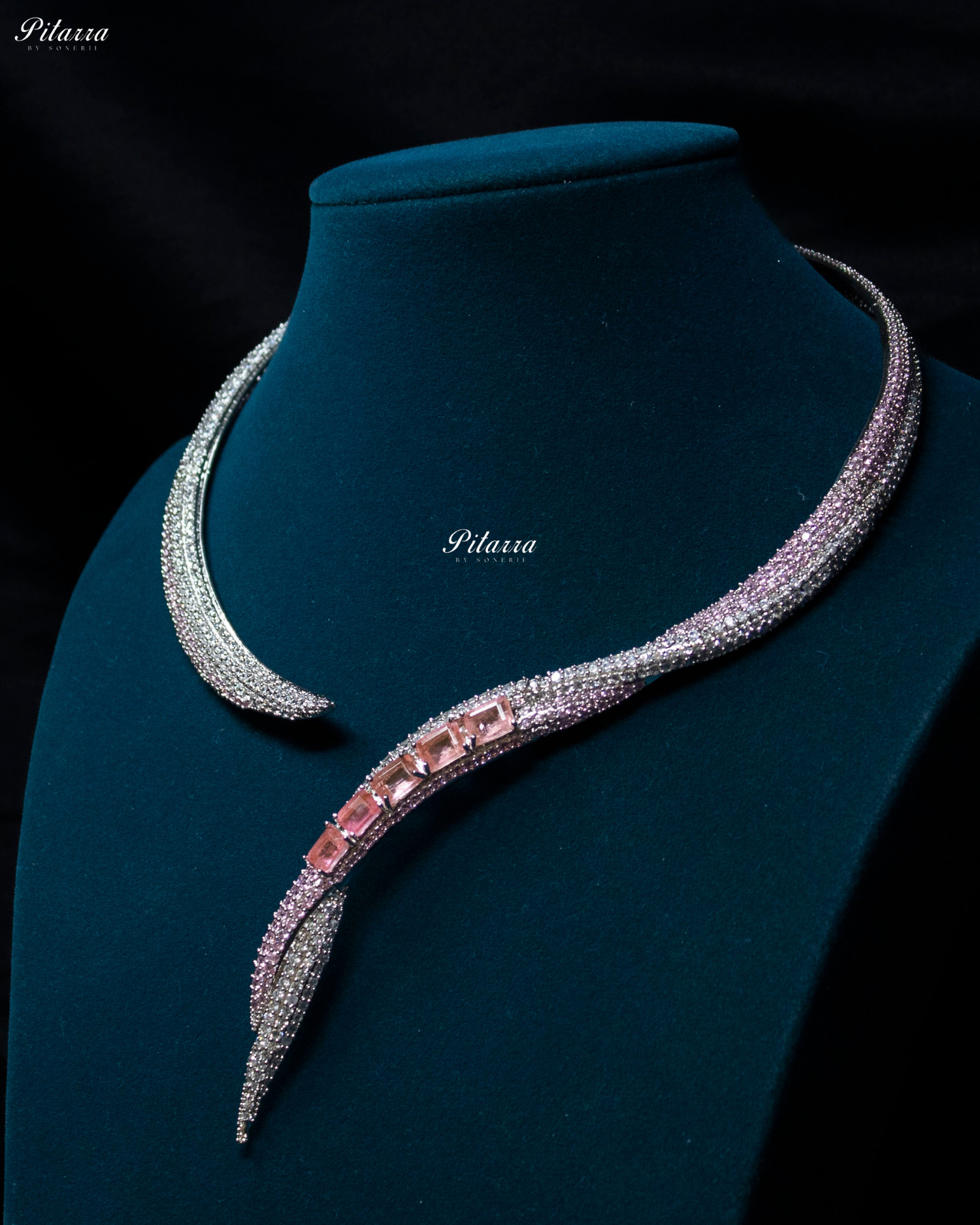 Pink Stone Sleek CZ Choker Statement Necklace Set
