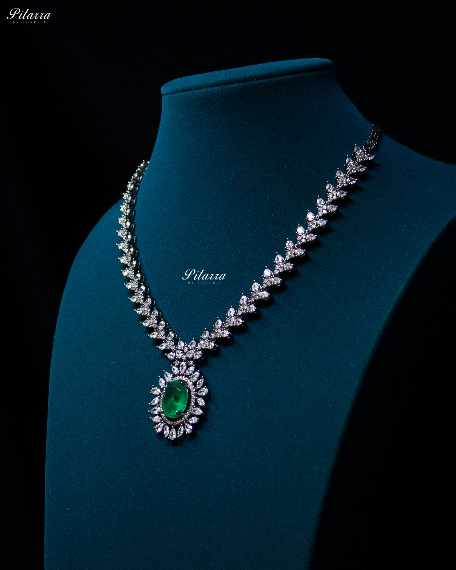 Emerald Color Stones Dazzling Cubic Zirconia Necklace Set