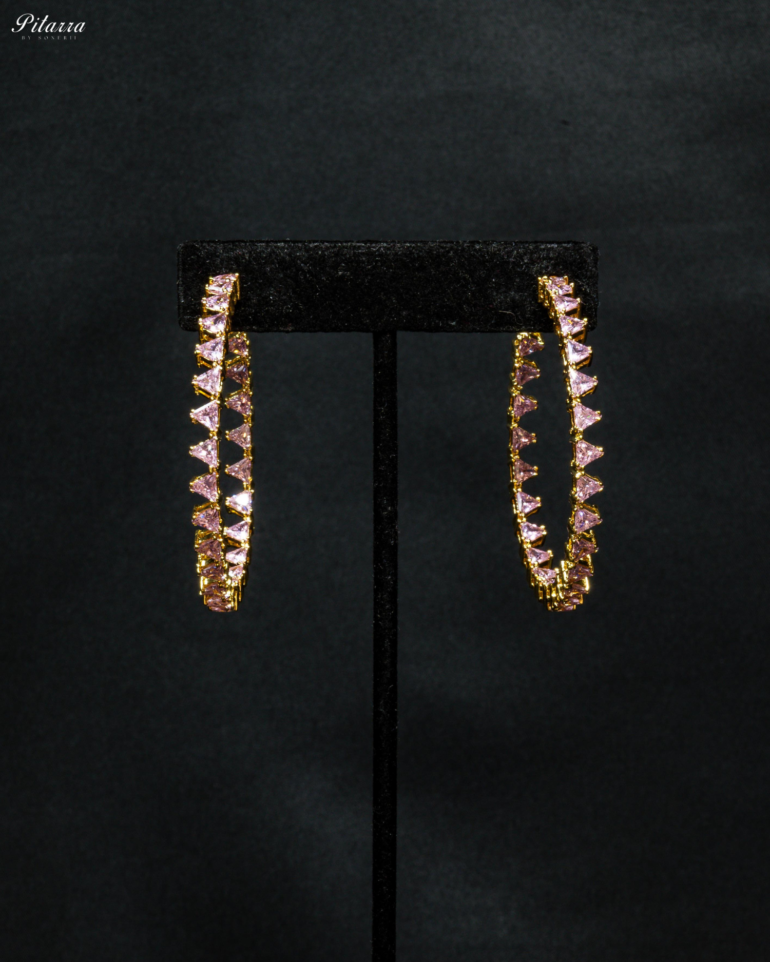 Pink Stone Gold Finish Crystal Hoop Earrings