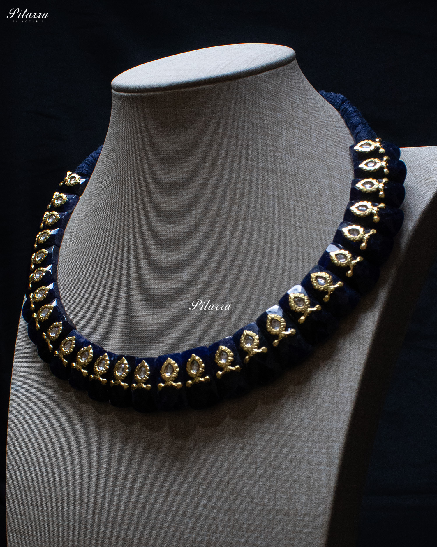 Luxurious Blue Stone Antique 92.5 Silver Necklace Set