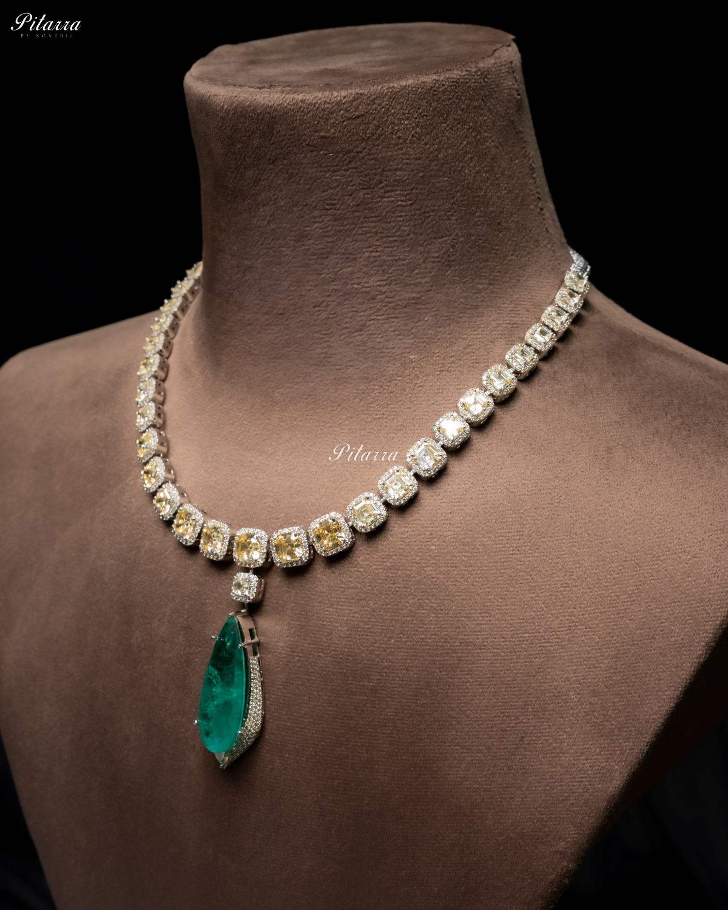 Emerald Crystals Cut Silver Plated Zircon Necklace Set