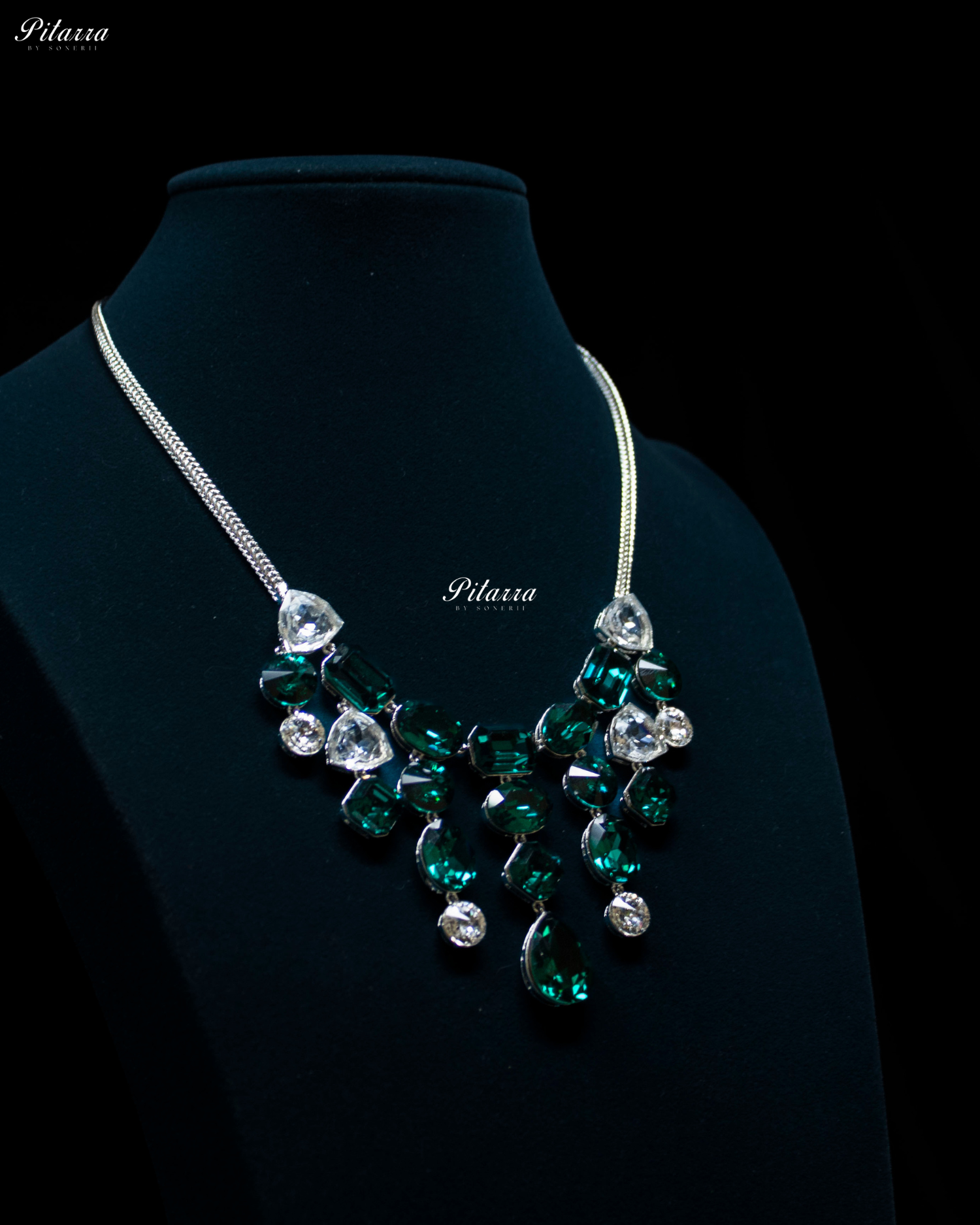 Multi Emerald Stone Crystal Necklace Set