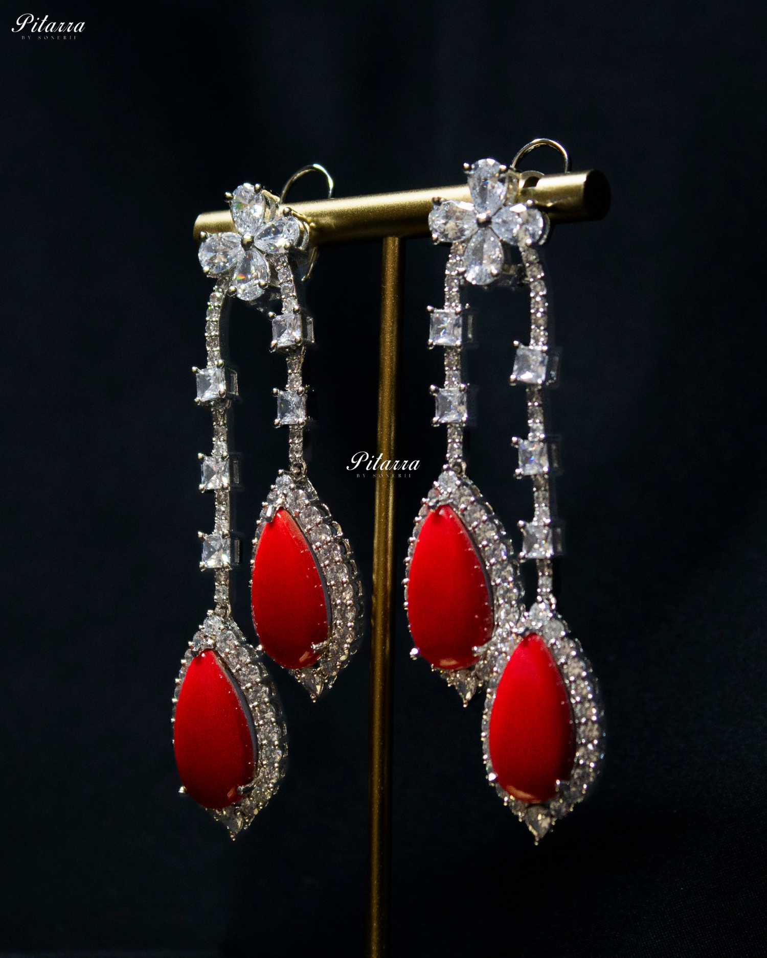 Pitarra Red and Silver Dangler Earrings