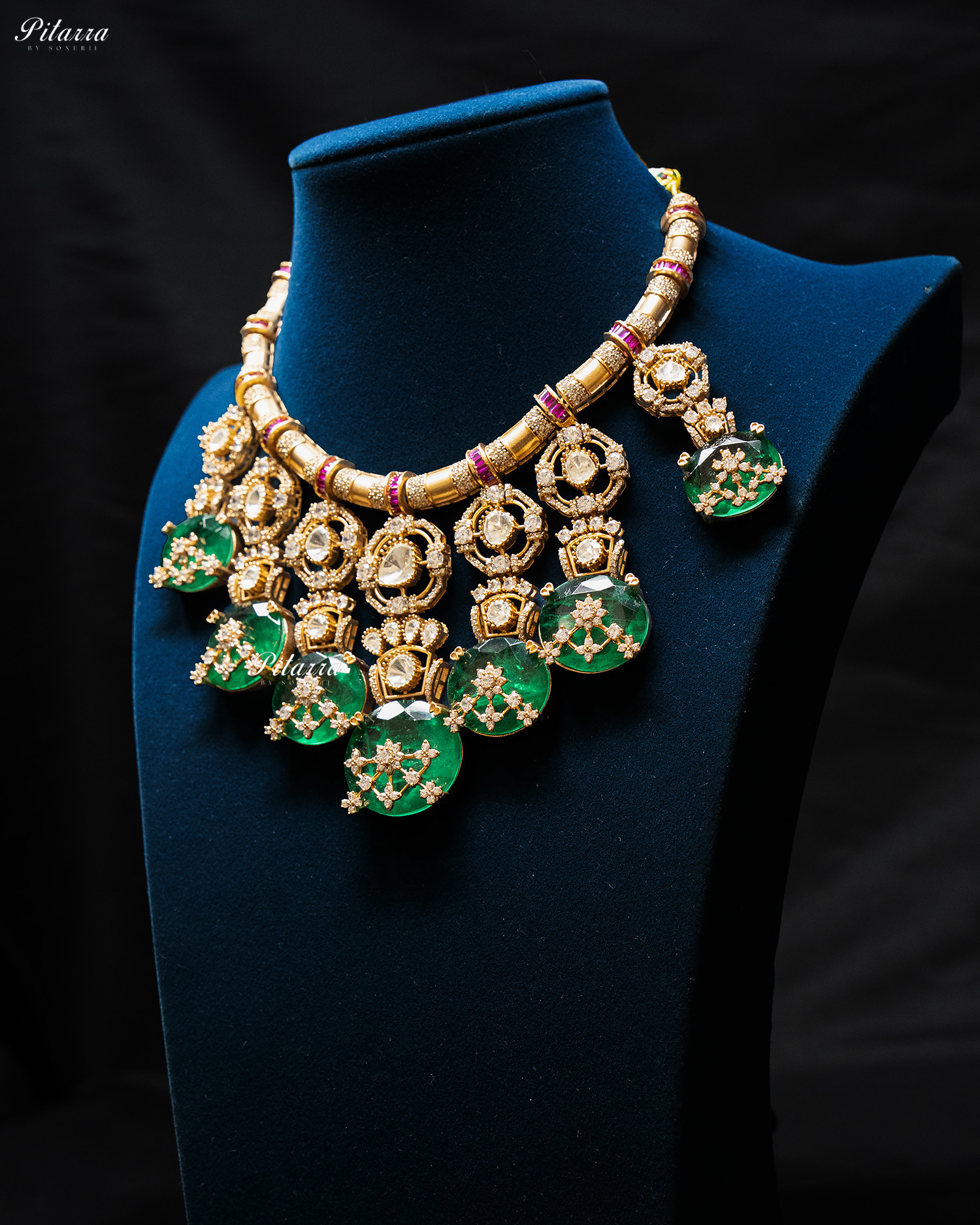 Emerald Big Stone Victorian Polki Kundan Necklace Set