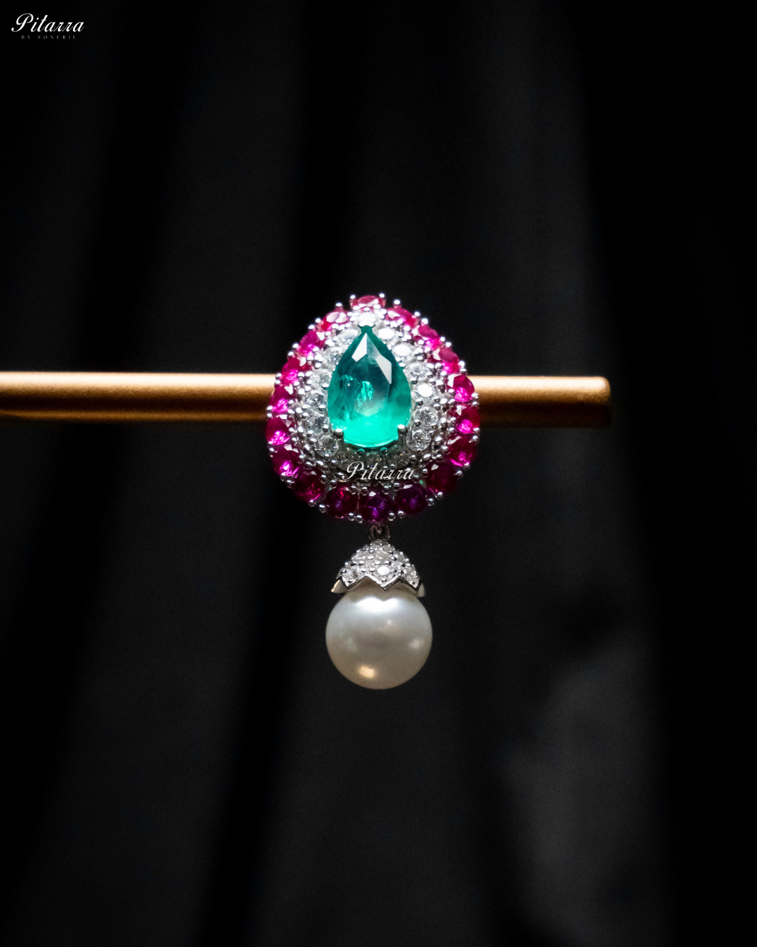 Emerald Stone Pink Line 92.5 Silver Drop Earrings