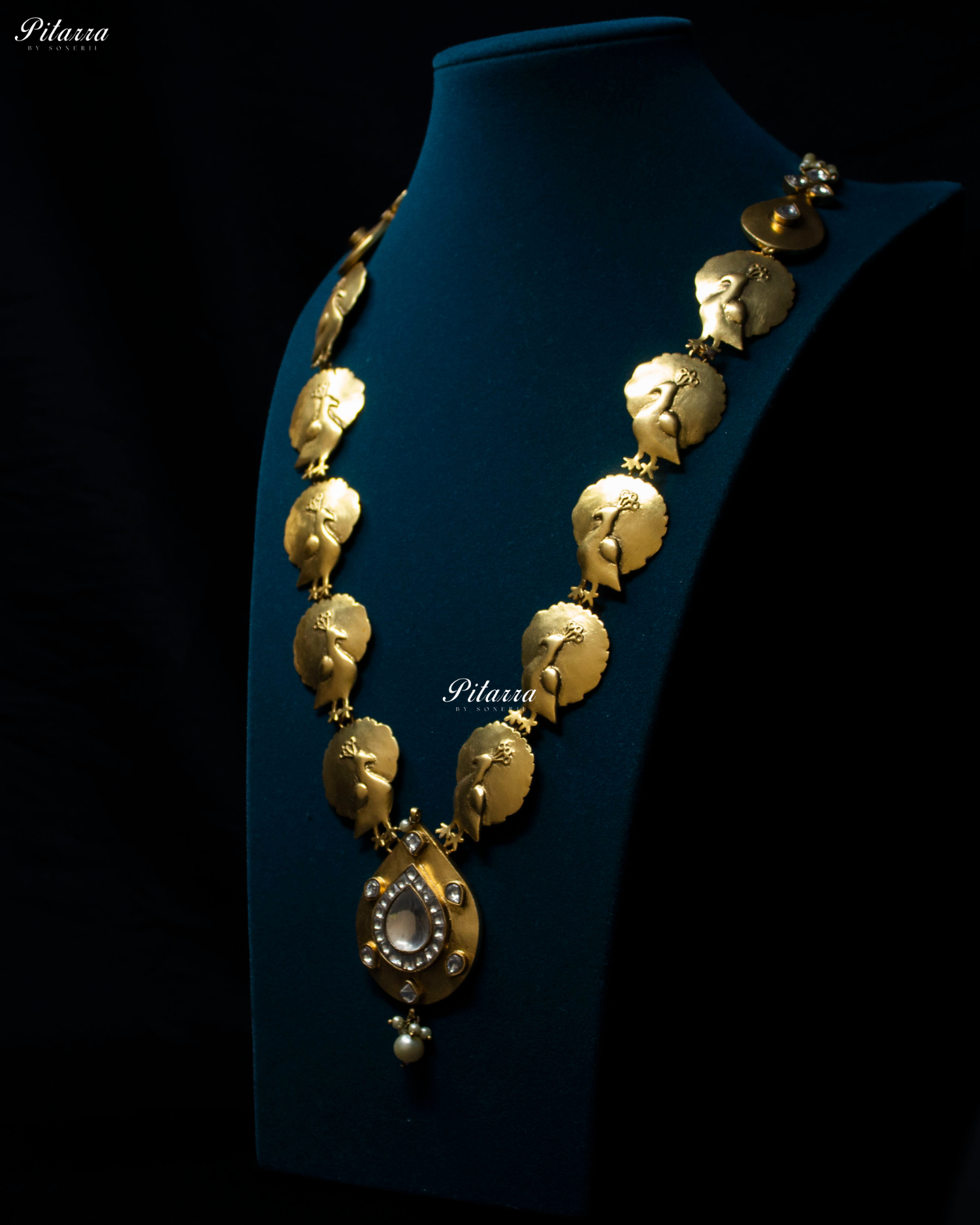 Peacock Motifs Centered Drop Kundan Necklace Set