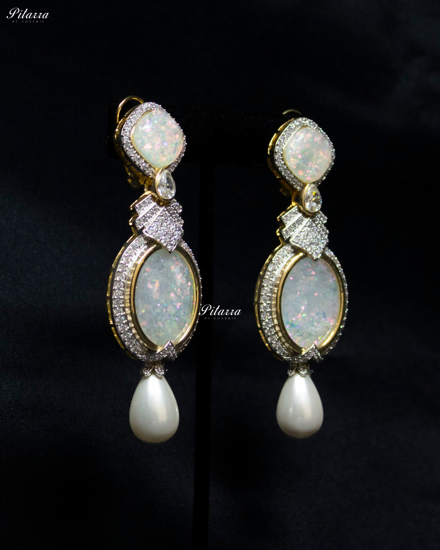 Silver Stone Pearl Silver CZ Dangler Earrings