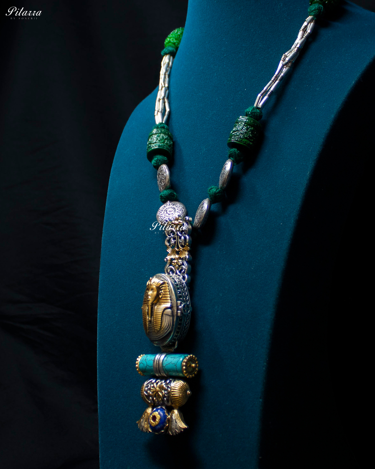Egyptian Pharaoh Beads 92.5 Silver Necklace