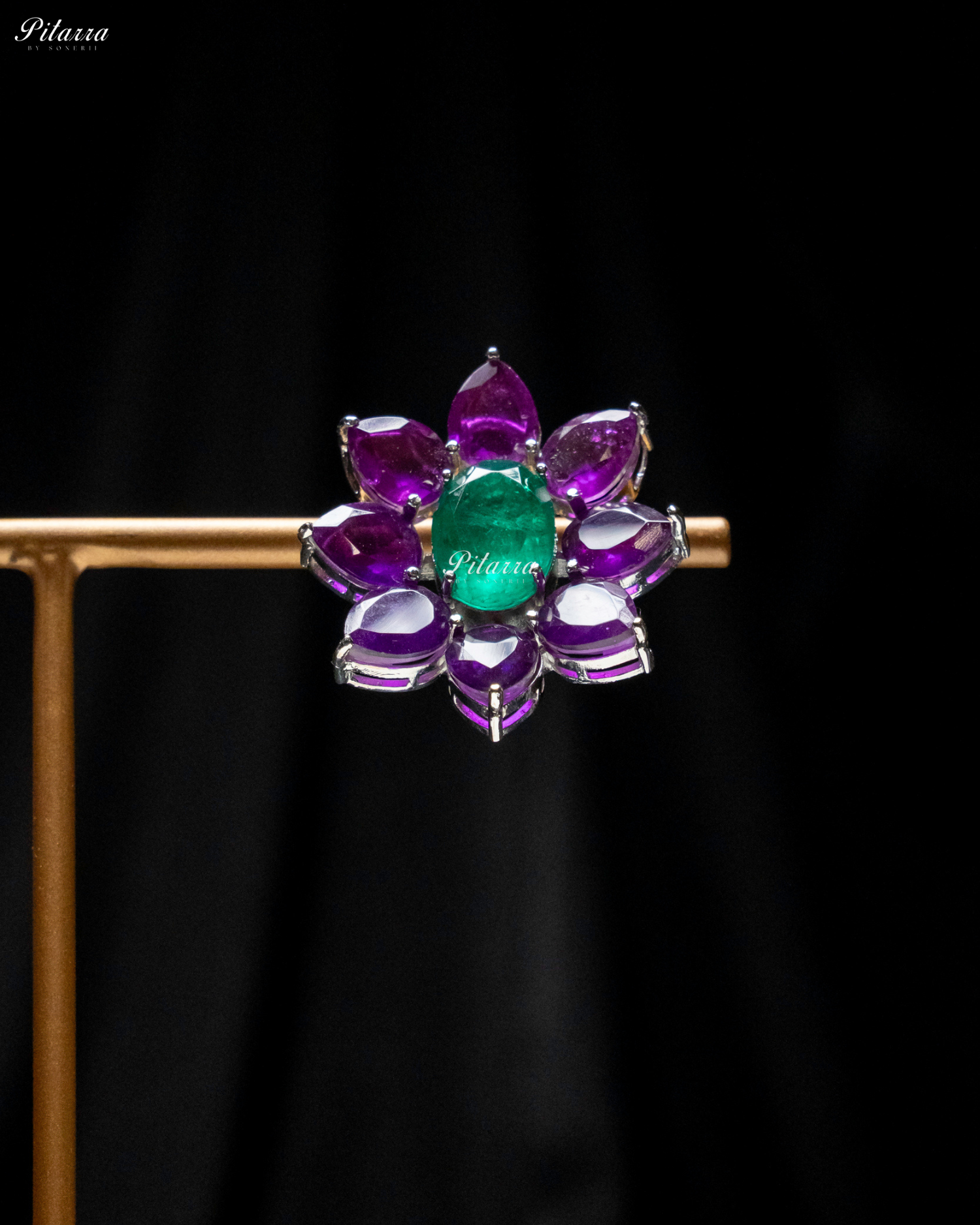 Green Floral Purple Petals CZ Doublet Stud Earrings