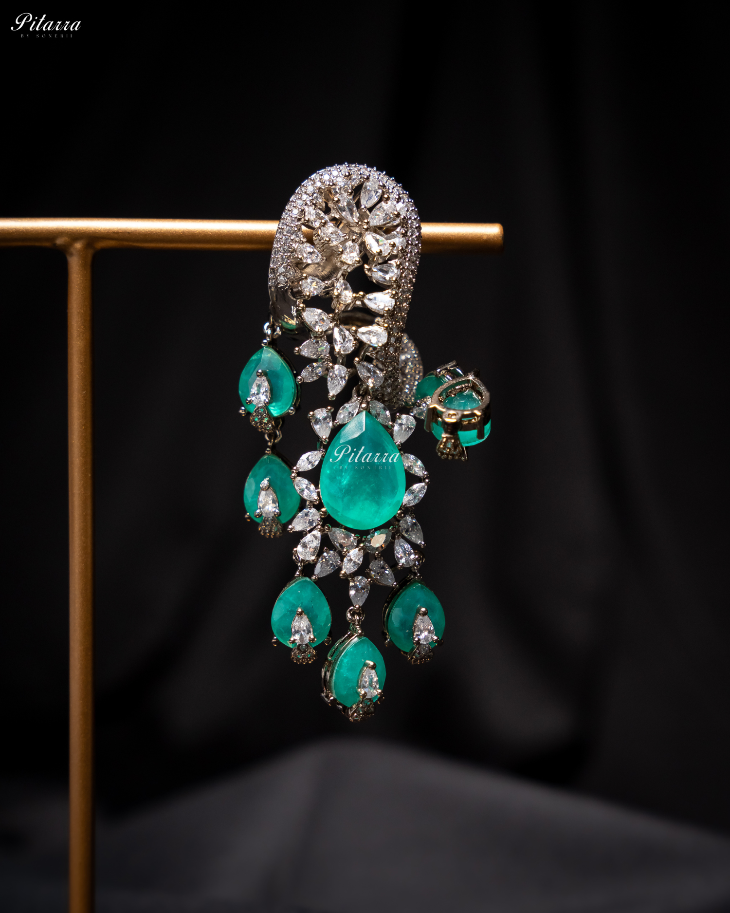 Mint color Silver Polish CZ Crystal Dangler Earrings