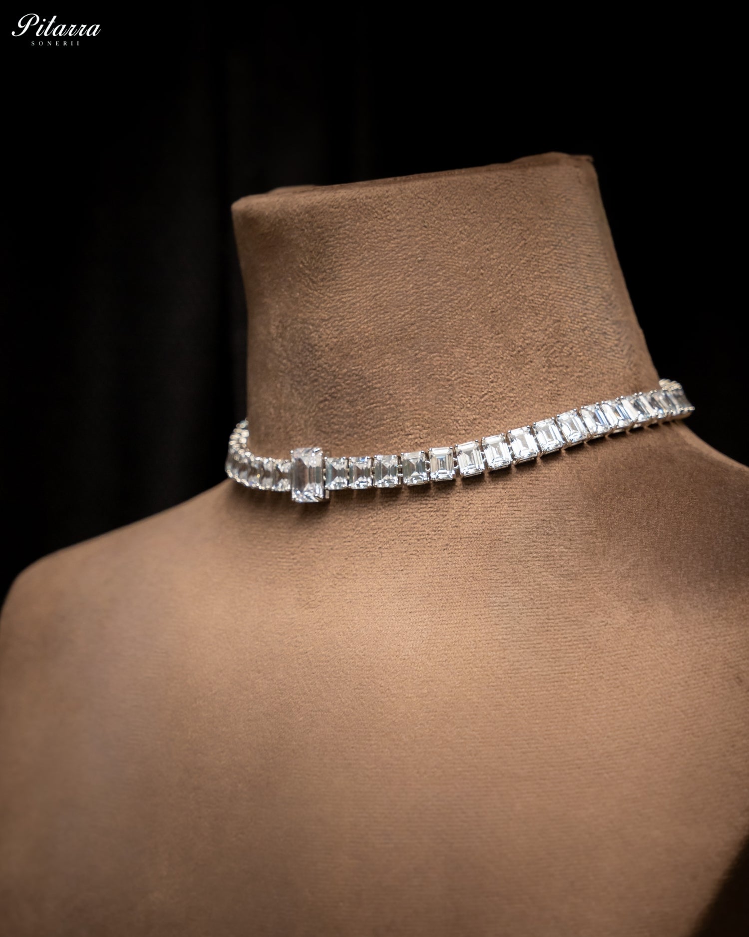 White Diamond Baguette Cut Tennis Choker Necklace