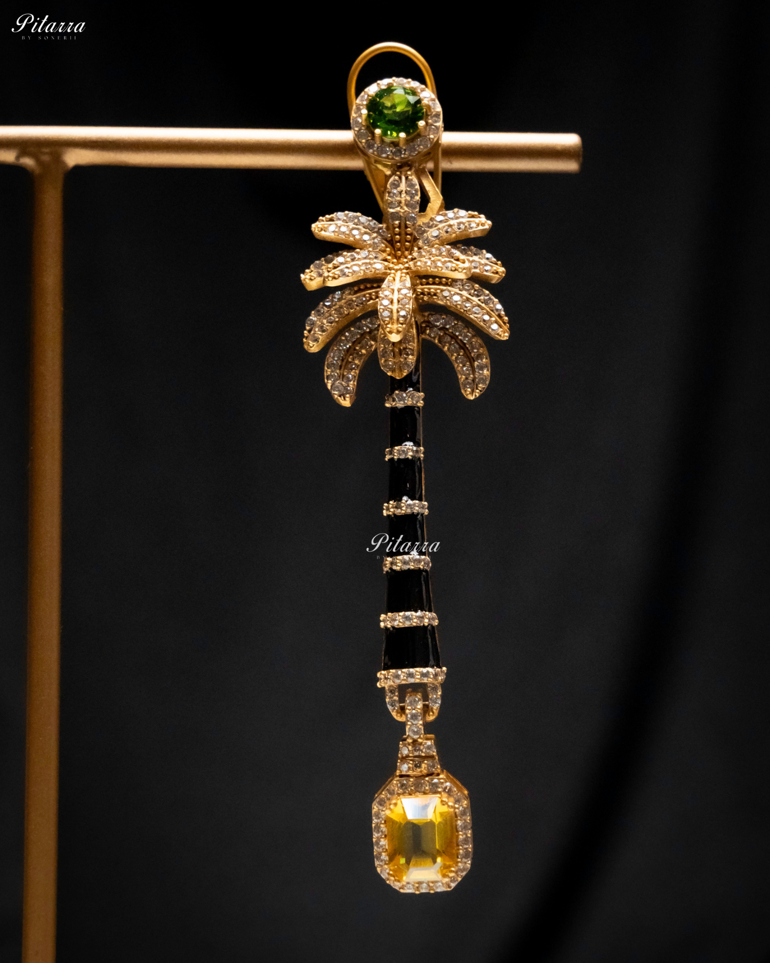 Green and Yellow Stone Palm Tree Crystal Earrings