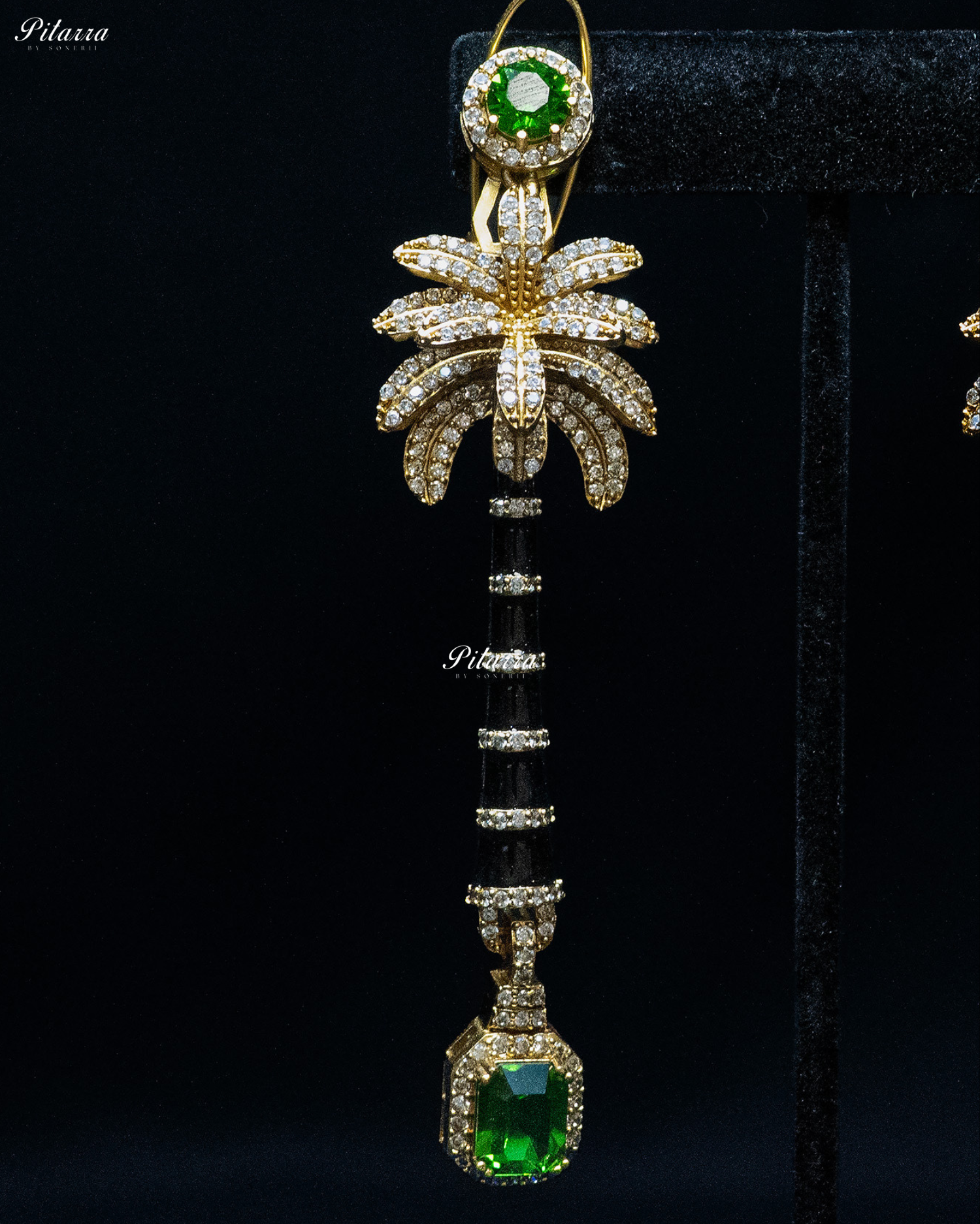Green and Green Stone Palm Tree Crystal Earrings