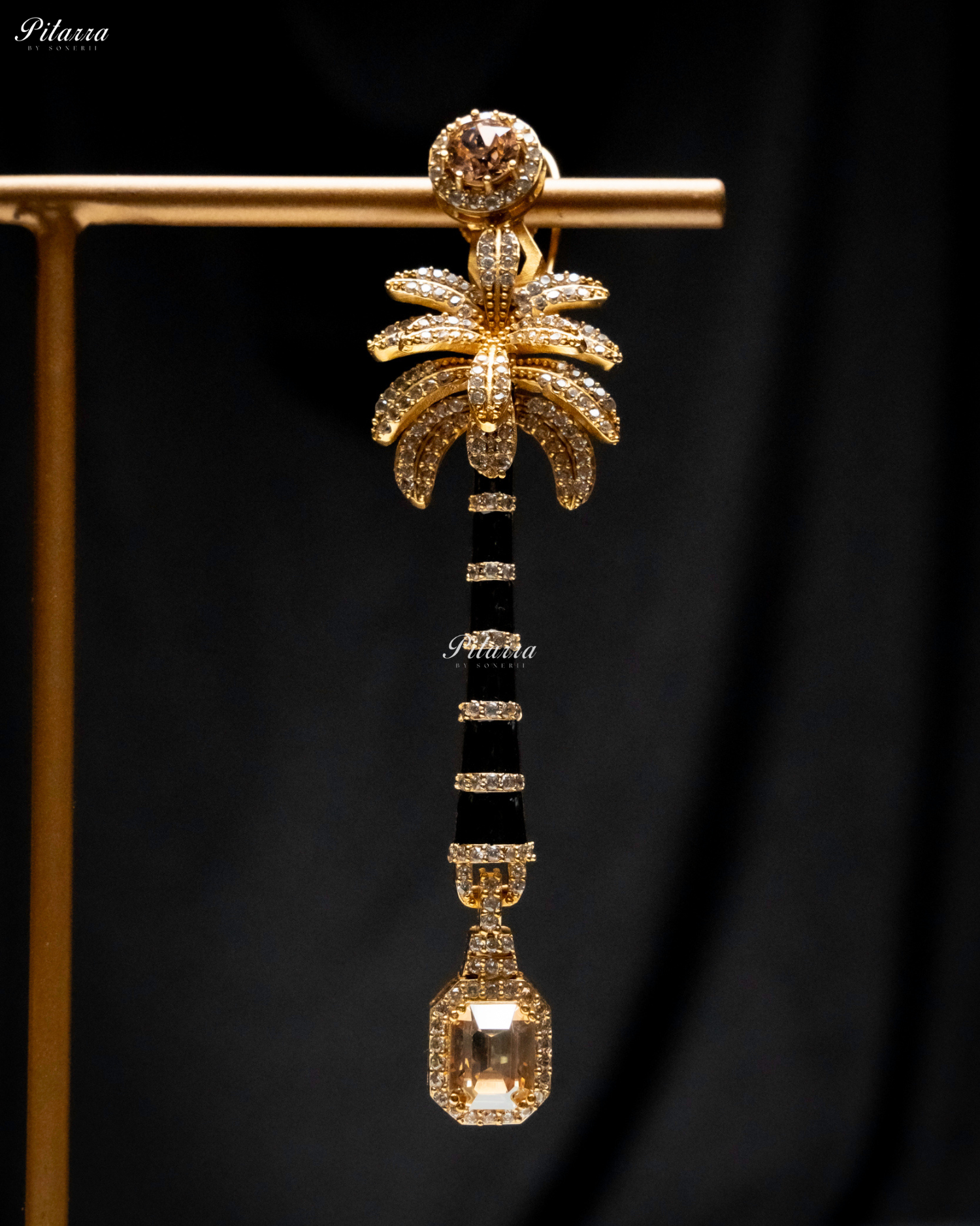 Golden and Golden Stone Palm Tree Crystal Earrings