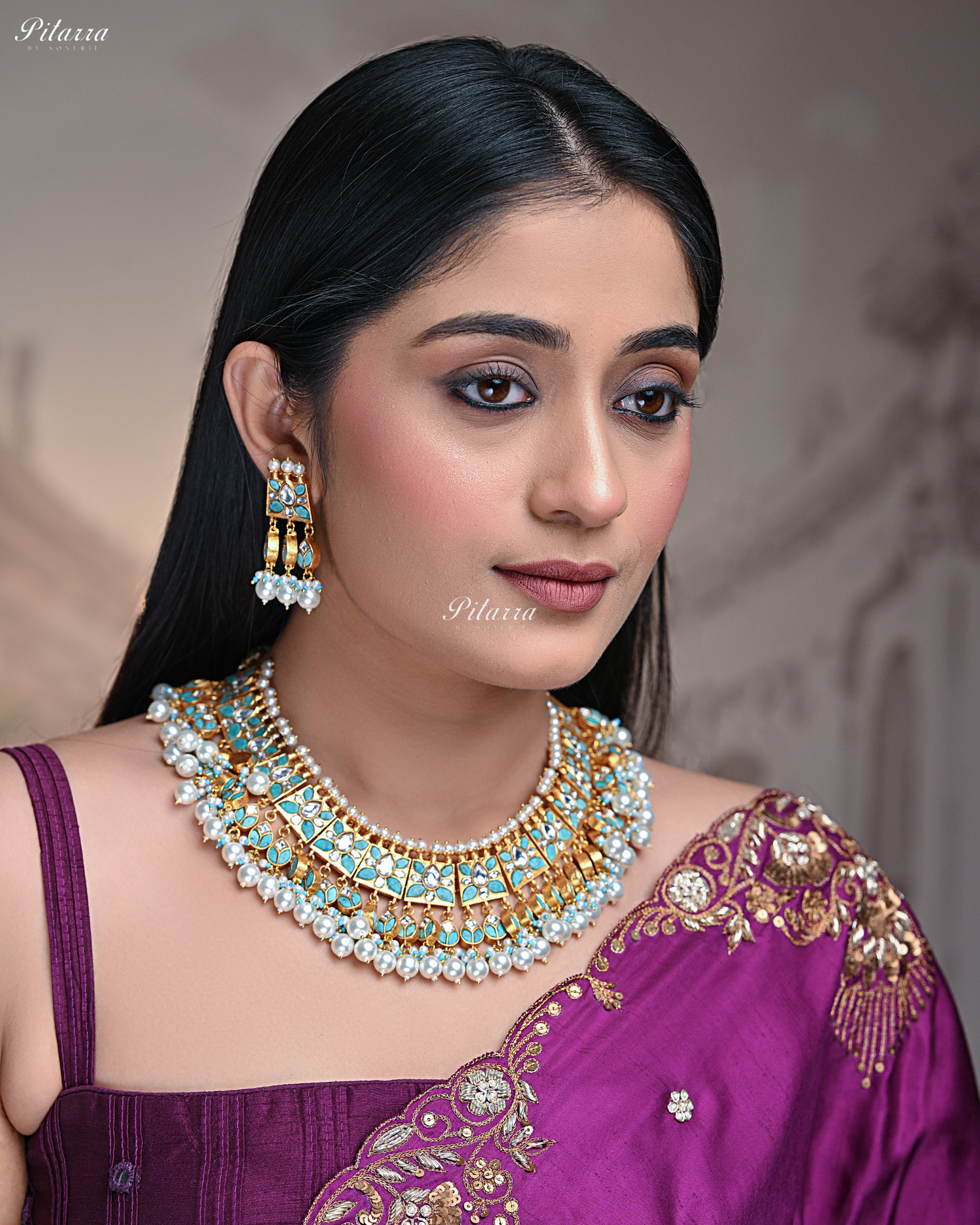 Firoza Flora Gold Plated Kundan Necklace Set