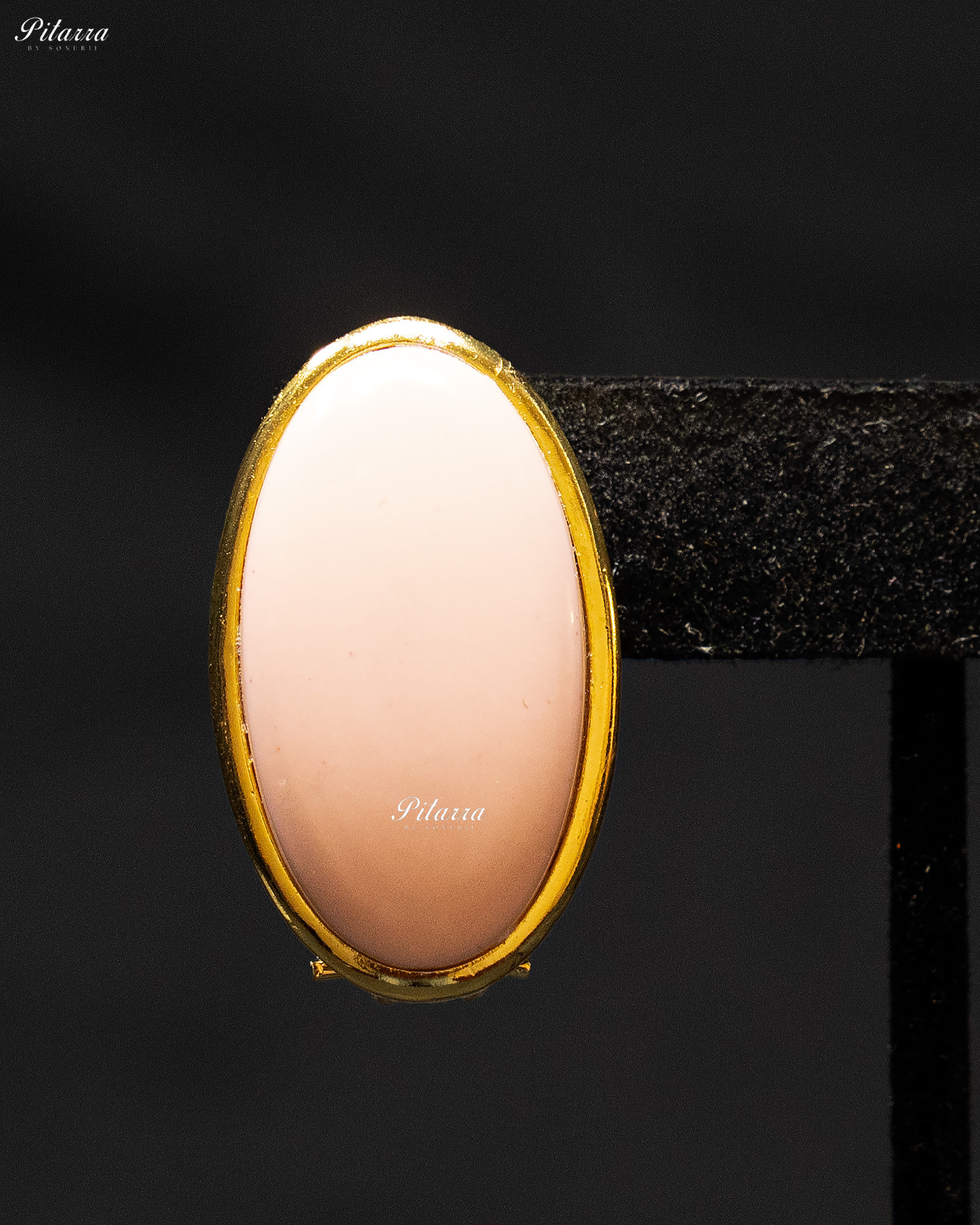 Peach Oval Shape Gold Tone Stud Earrings