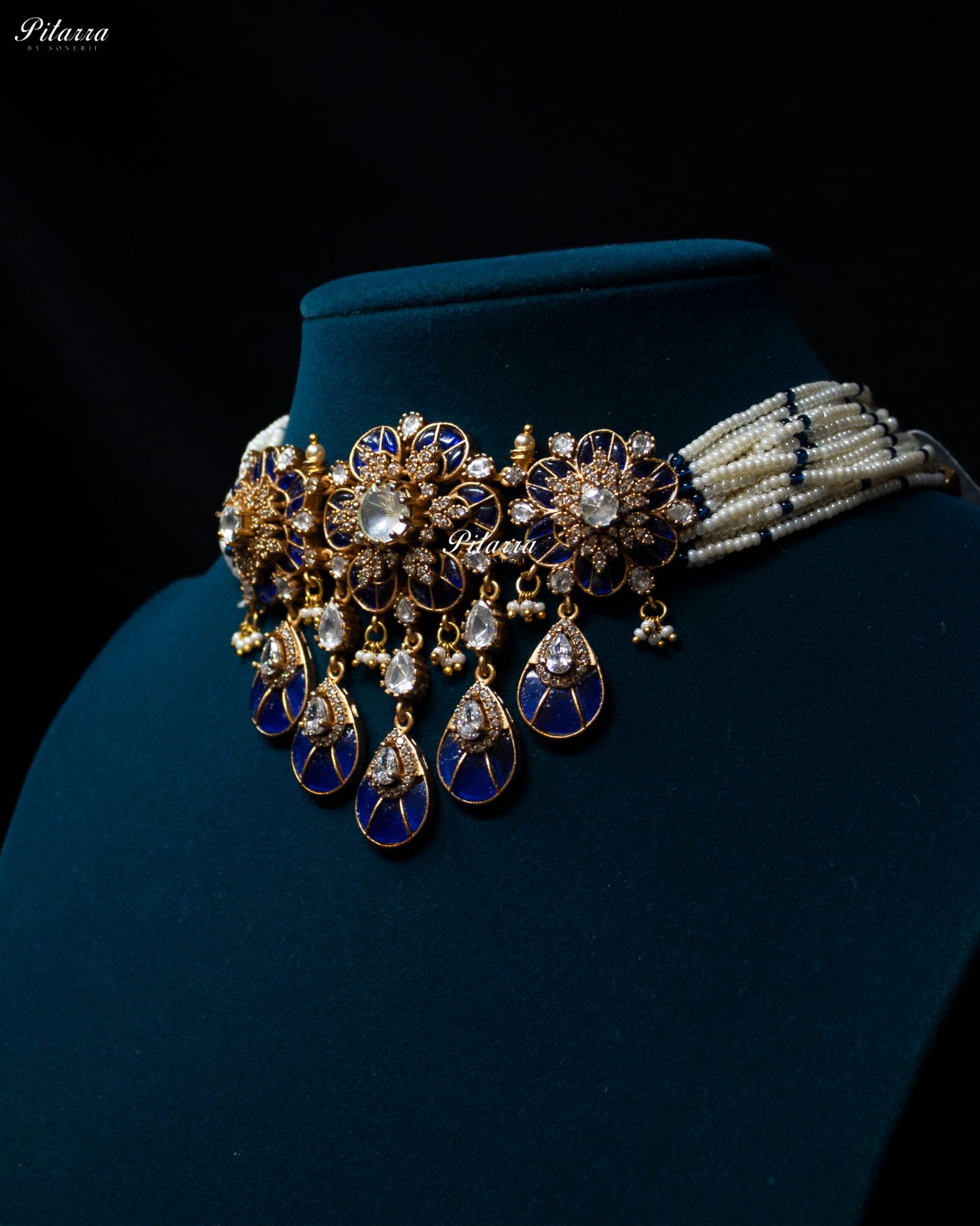 Royal Blue Luxury Meenakari Polki Choker Necklace Set