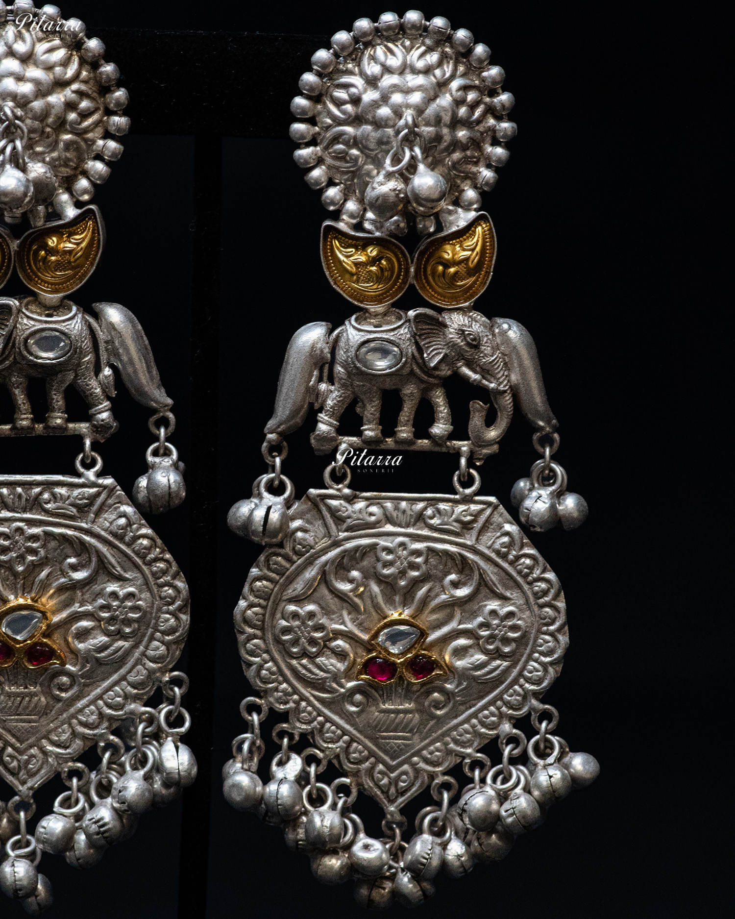Elephant Stone Pink Center Stone Silver Look Alike Dangler Earrings