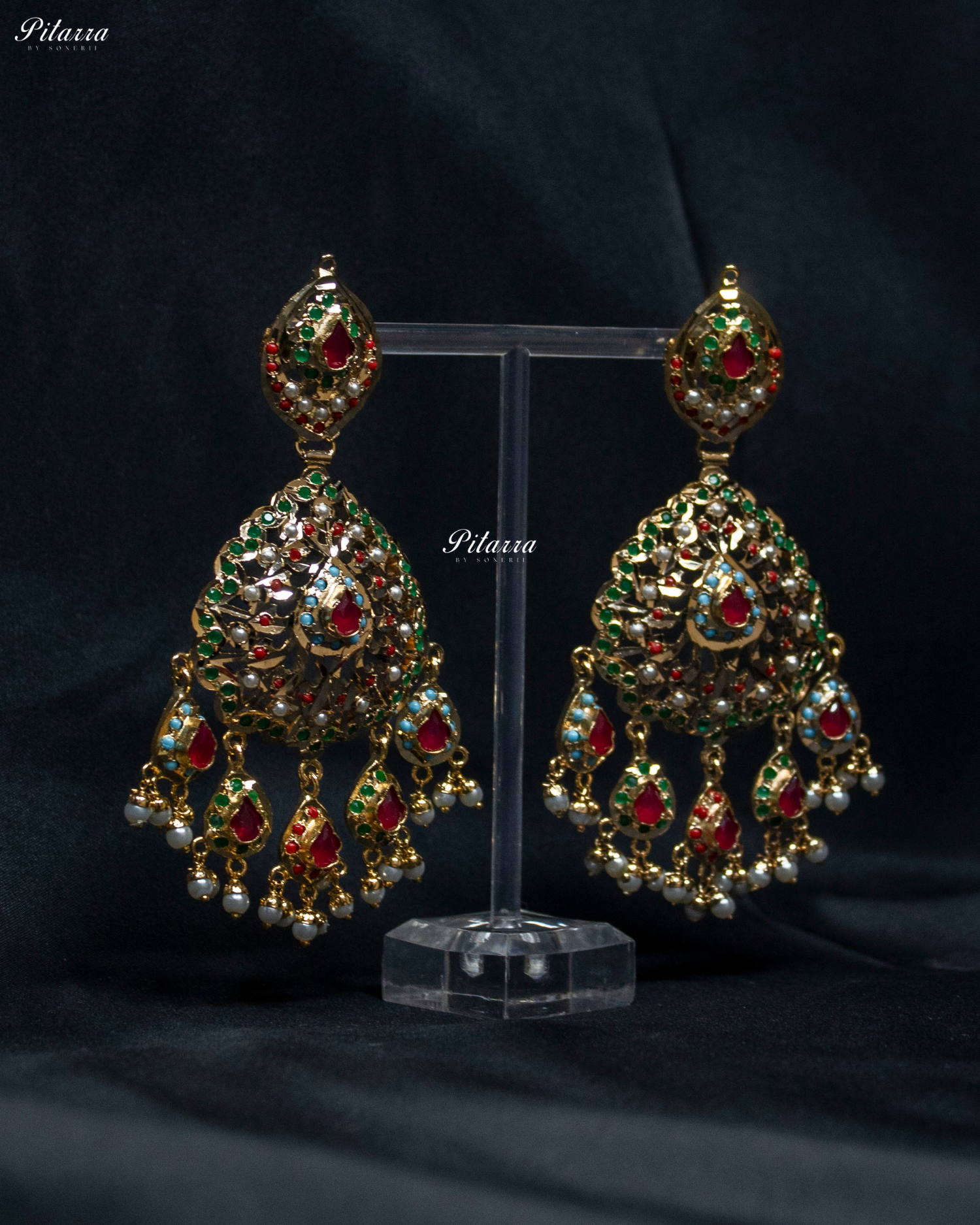 Multicolored Studed Red Stone Handcrafted Chandbali Earrings