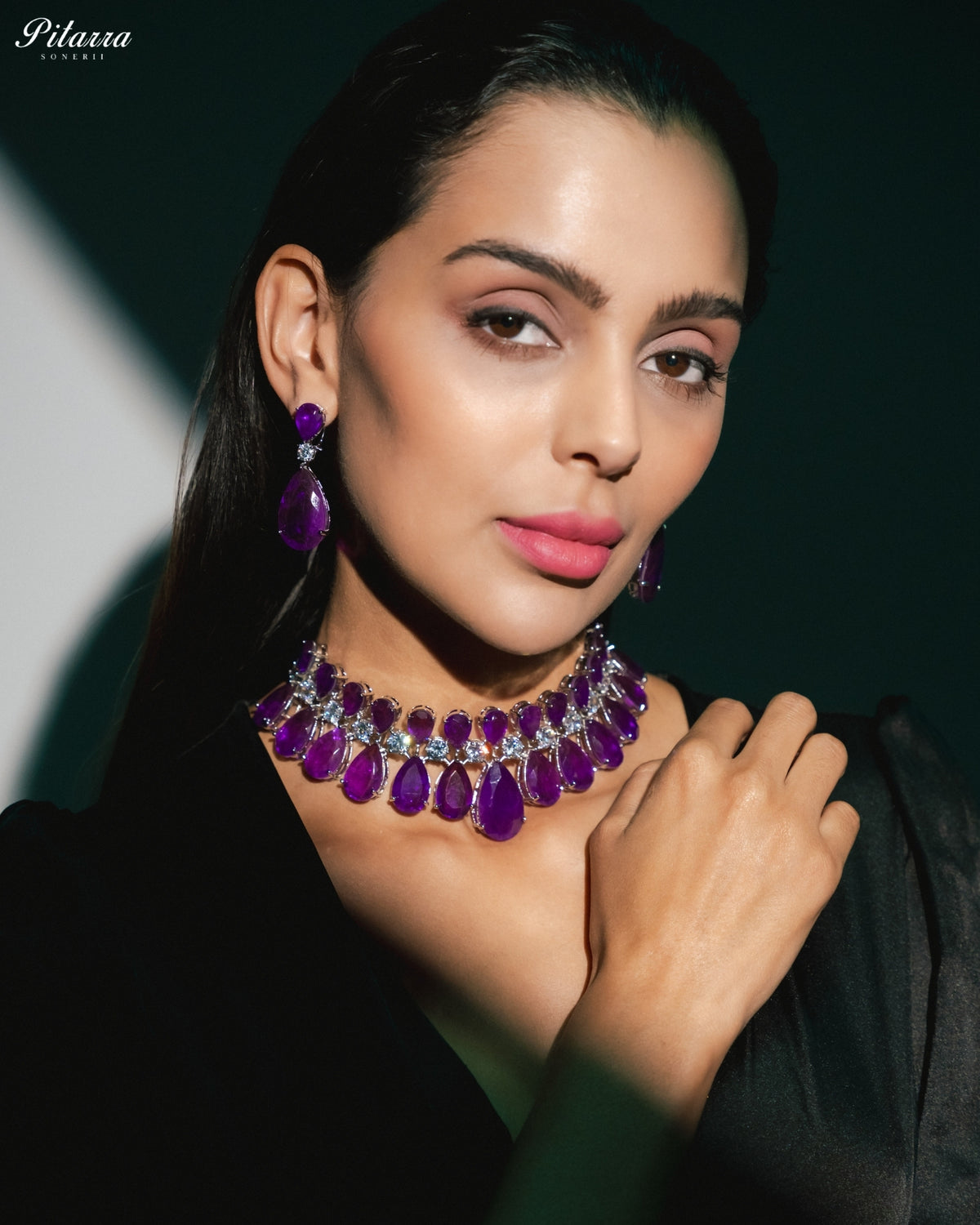 Amethyst Purple Crystal Statement Choker Necklace Set