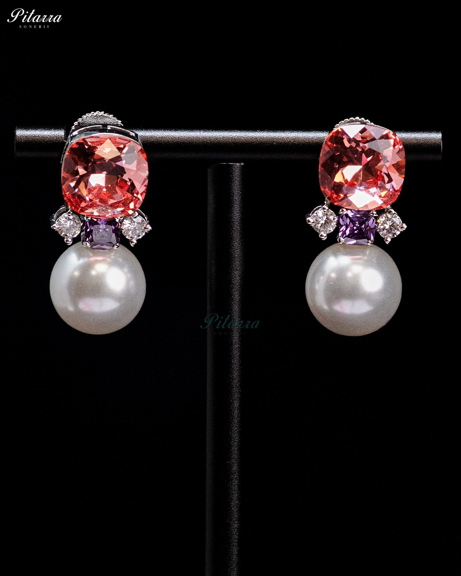 Dark Red Crystal Pearl Drop Earrings