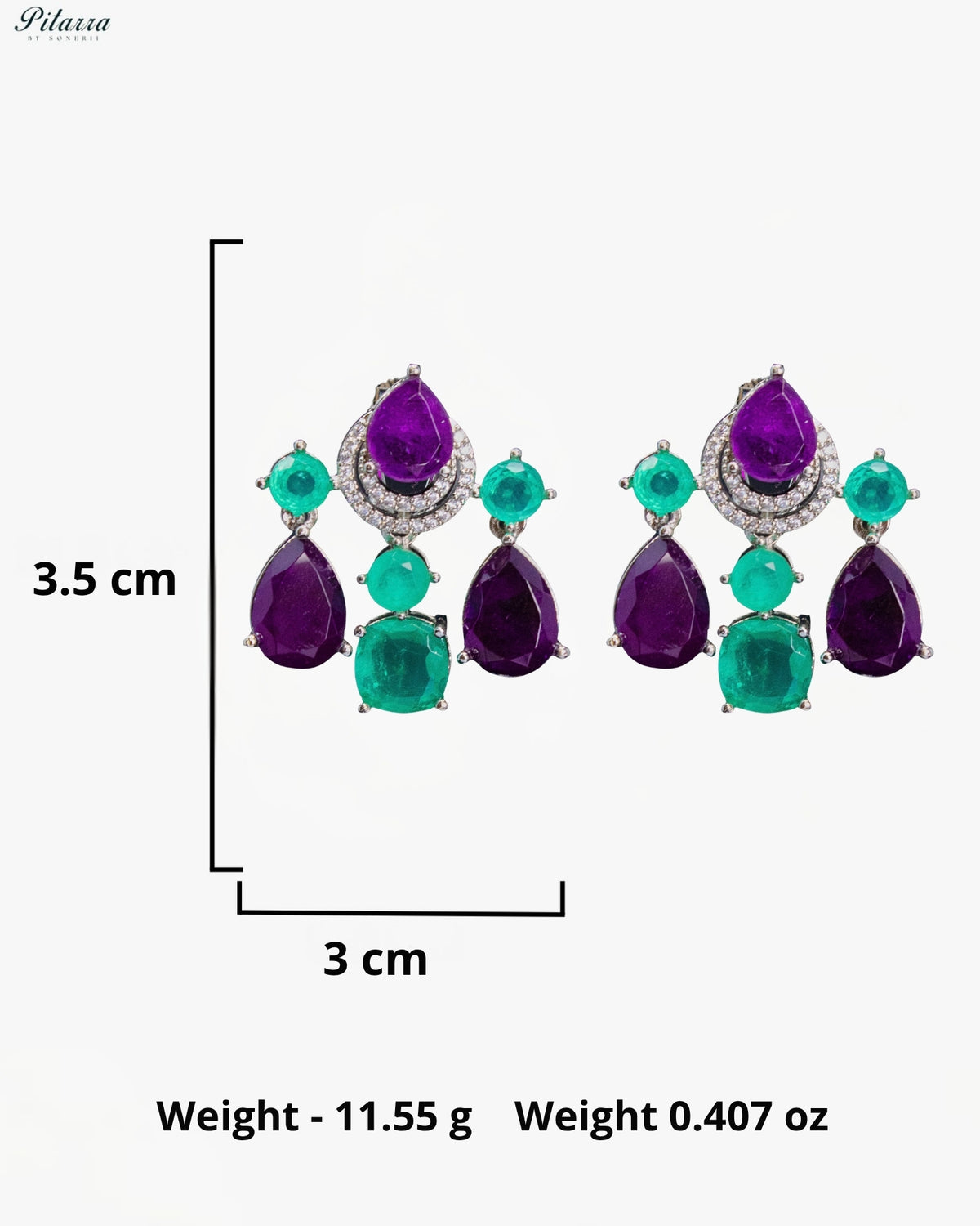 Purple and Aqua Green Multicolor Crystal Dangler Earrings